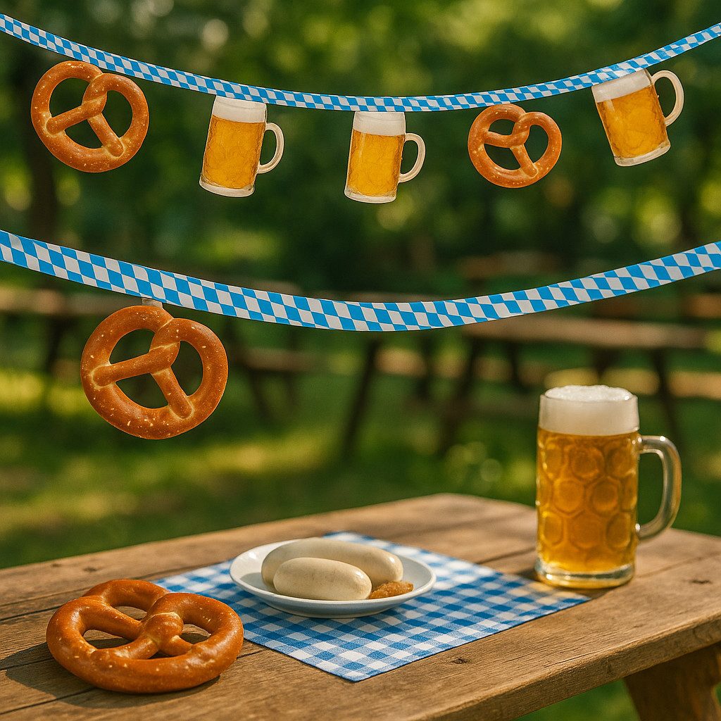 Fries Girlande Oktoberfest Girlande 5 m mit Brezeln & Bierkrügen Bayern Party Deko, Zünftig, dekorativ, vielseitig