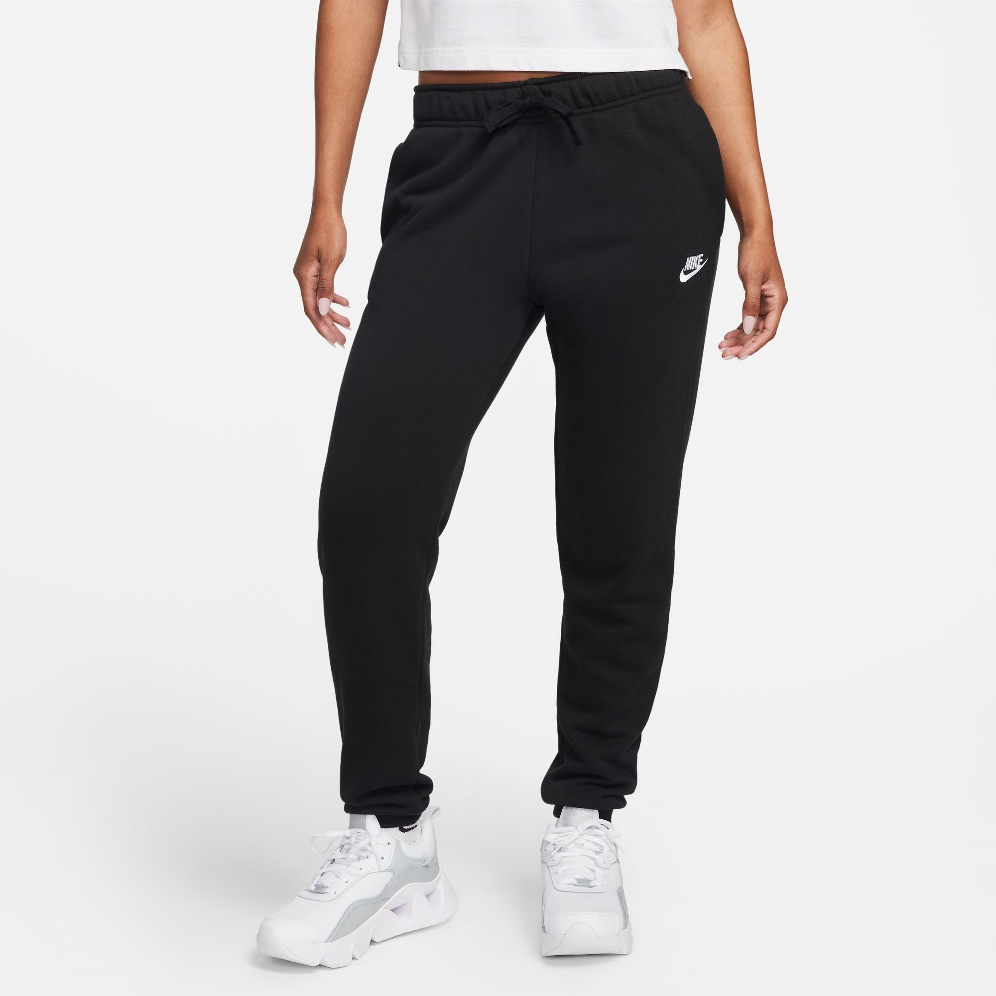 Nike WOMEN'S JOGGERS Sportswear CLUB BLACK/WHITE MID-RISE FLEECE Jogginghose