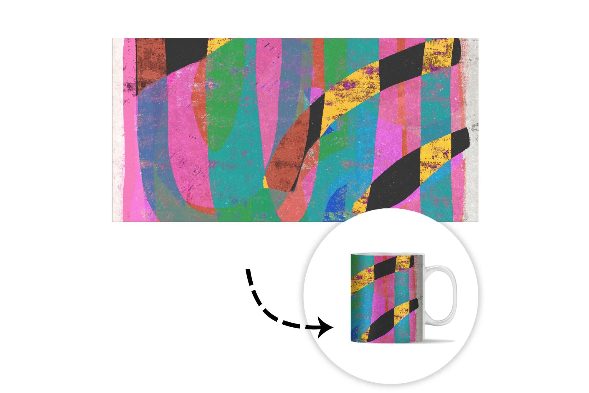 MuchoWow Tasse Abstrakt - Farben Rosa Grün Kunst, Keramik, Becher, - - Teetasse, Kaffeetassen, Geschenk Teetasse, 