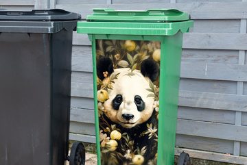 MuchoWow Wandsticker Panda - Pandabär - Wildtiere - Blumen (1 St), Mülleimer-aufkleber, Mülltonne, Sticker, Container, Abfalbehälter
