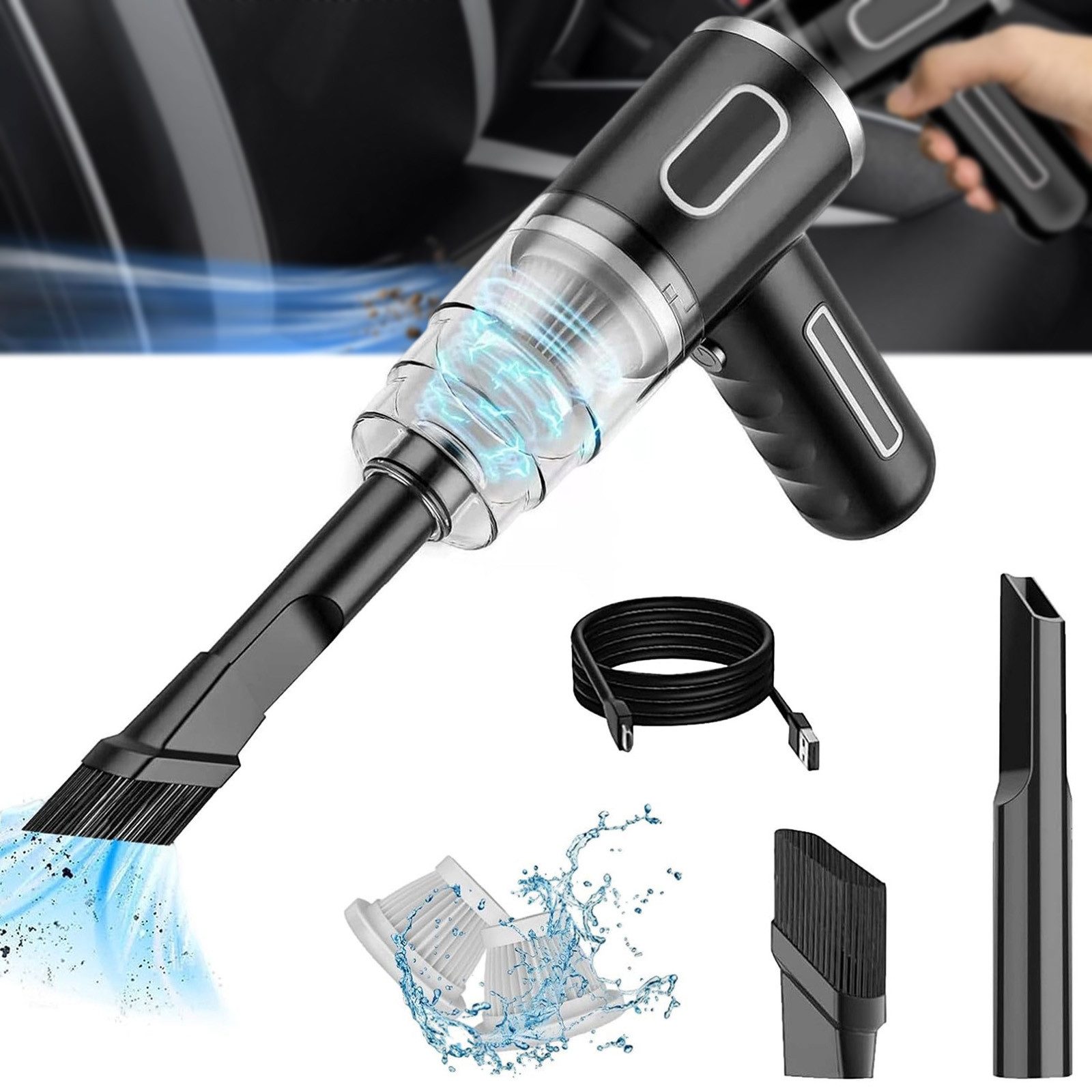 REDOM Akku-Handstaubsauger Tragbarer Staubsauger Autostaubsauger Mini Akku-Sauger Nass-Trocken, 120,00 W, Beutellos, Starke Saugleistung 2 in 1 Nass- und Trockensauger mit Doppelakku