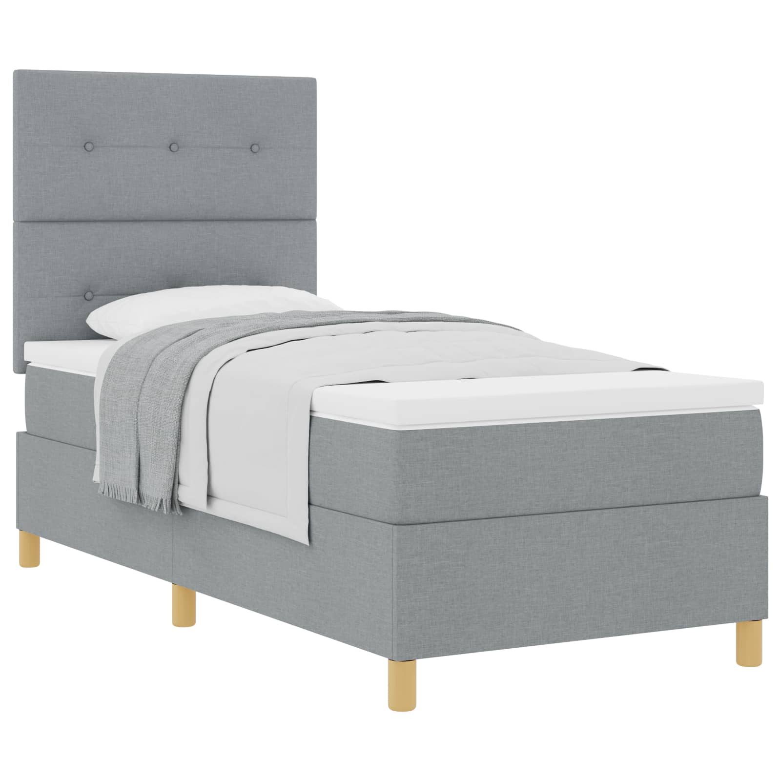 Bett Boxspringbett mit Kopfteil Hellgrau 90 x 190 cm Stoff