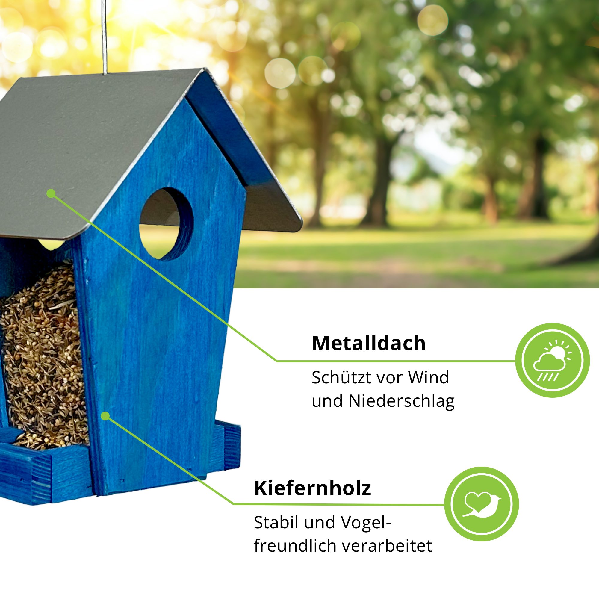gartenetage Vogelhaus Streufuttersilo Schweden – Bunte Vogelfütterung für Ihren Garten, Wetterfestes Design, Einfache Handhabung, Für Wildvögel