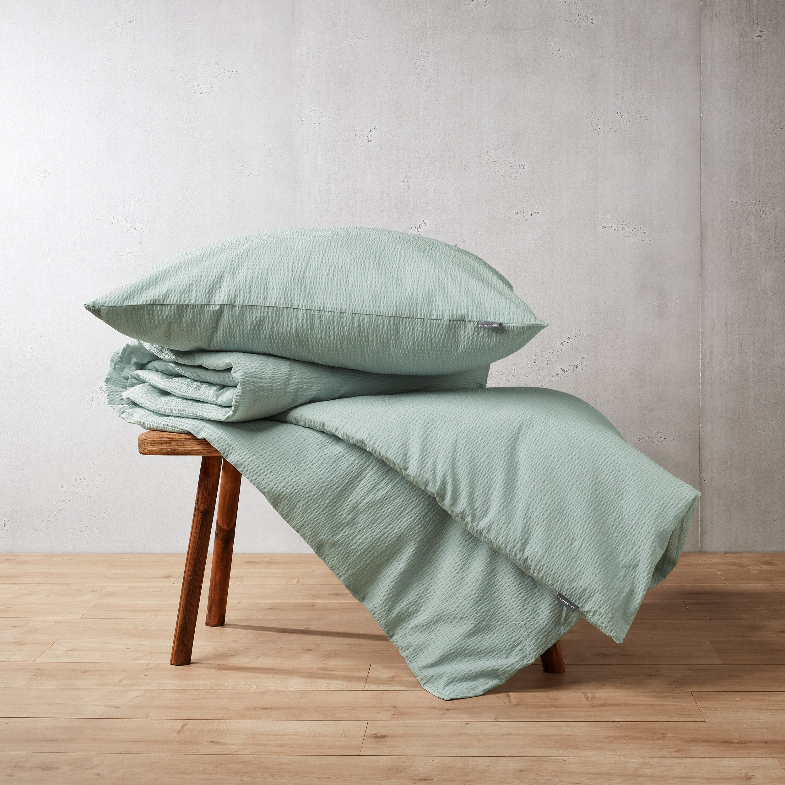 Schiesser Bettwäsche Laura aus Baumwoll-Seersucker in zarten Farbtönen, Seersucker, 2 teilig, Made in Green