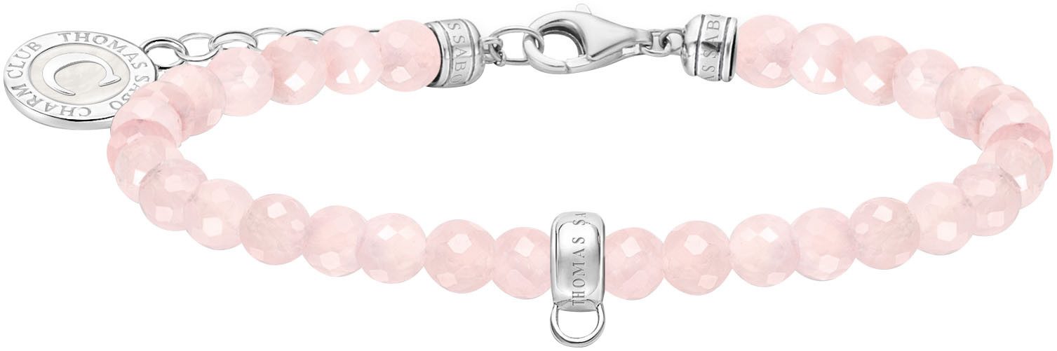 THOMAS SABO Charm-Armband mit rosa oder schwarzen Beads, A2141-067-9-L19v, A2141-130-11-L19v, mit Achat oder Rosenquarz