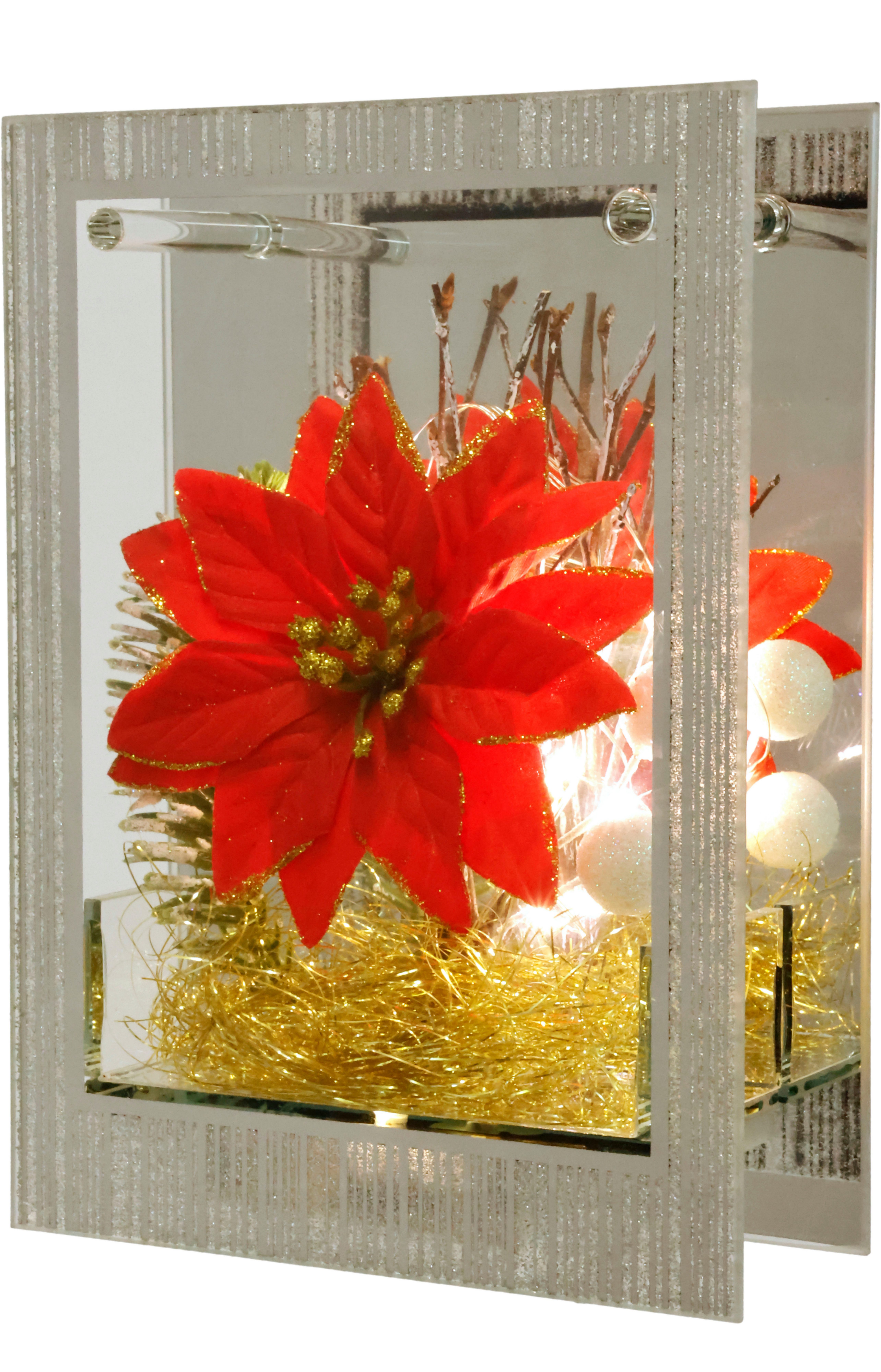 I.GE.A. LED-Dekofigur Dekoobjekt aus Glas mit LED Licht (1 St), Mit Weihnachtsstern Engelshaar Tannengrün Weihnachtsdeko Deko Geschenk