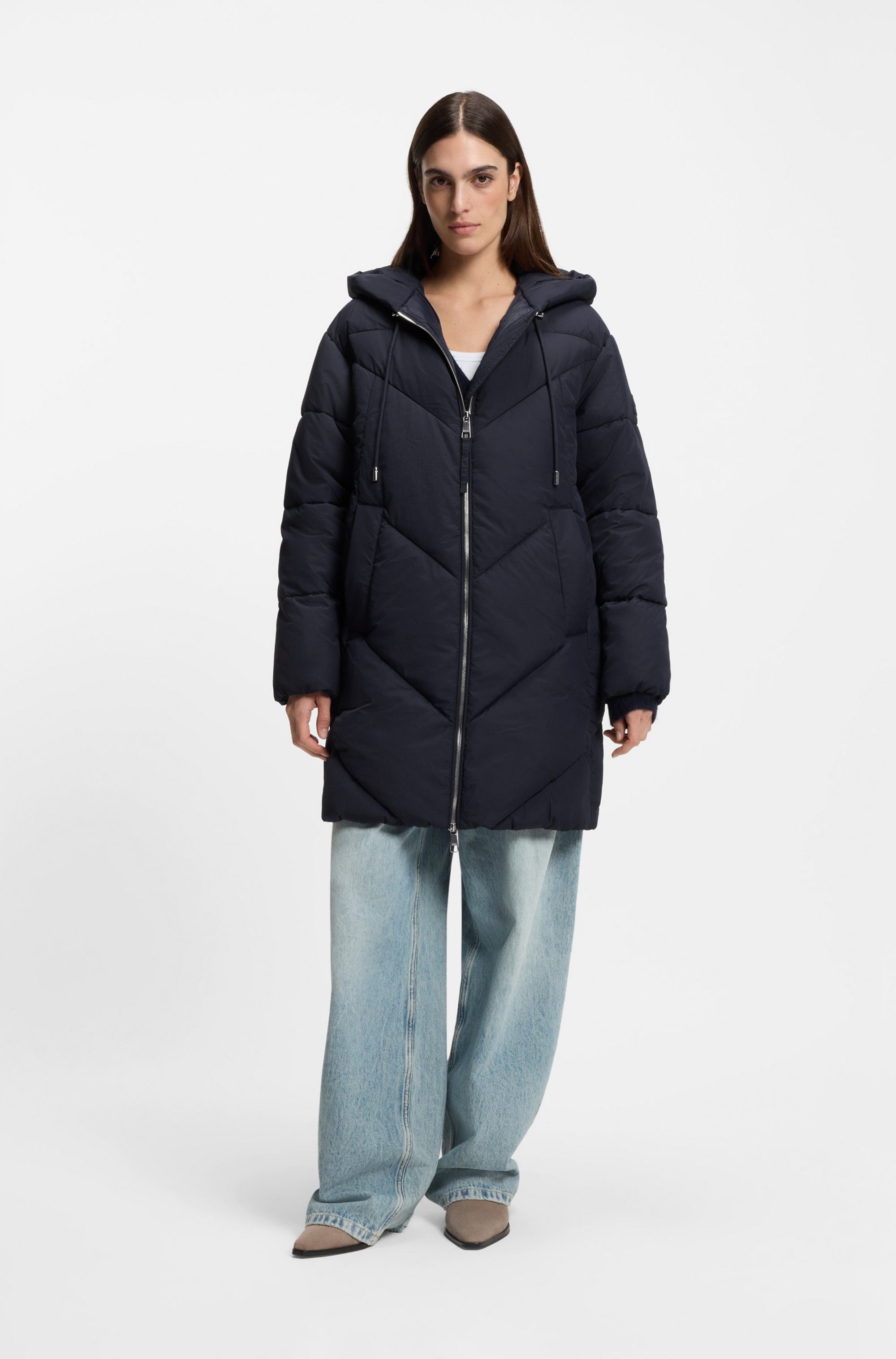 BOSS ORANGE Steppmantel Piapolly Premium Damenmode mit Kapuze, Chevron-Steppung