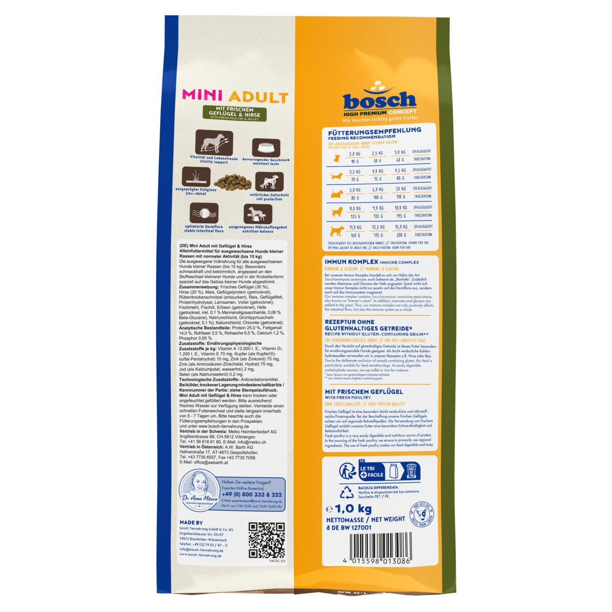 Bosch Petfood Mini Adult mit Geflügel & Hirse 1 kg, für: Hund