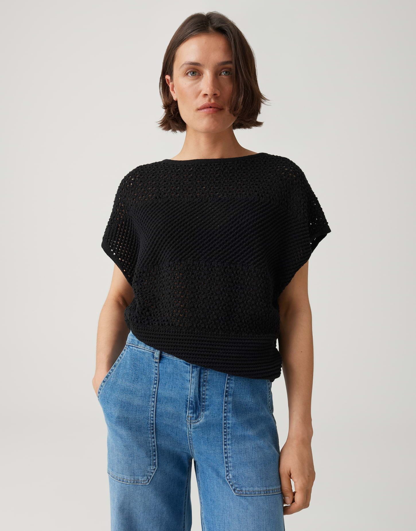 OPUS Strickpullover mit Lochstrickmuster Formstabiler Look mit modernem Charakter