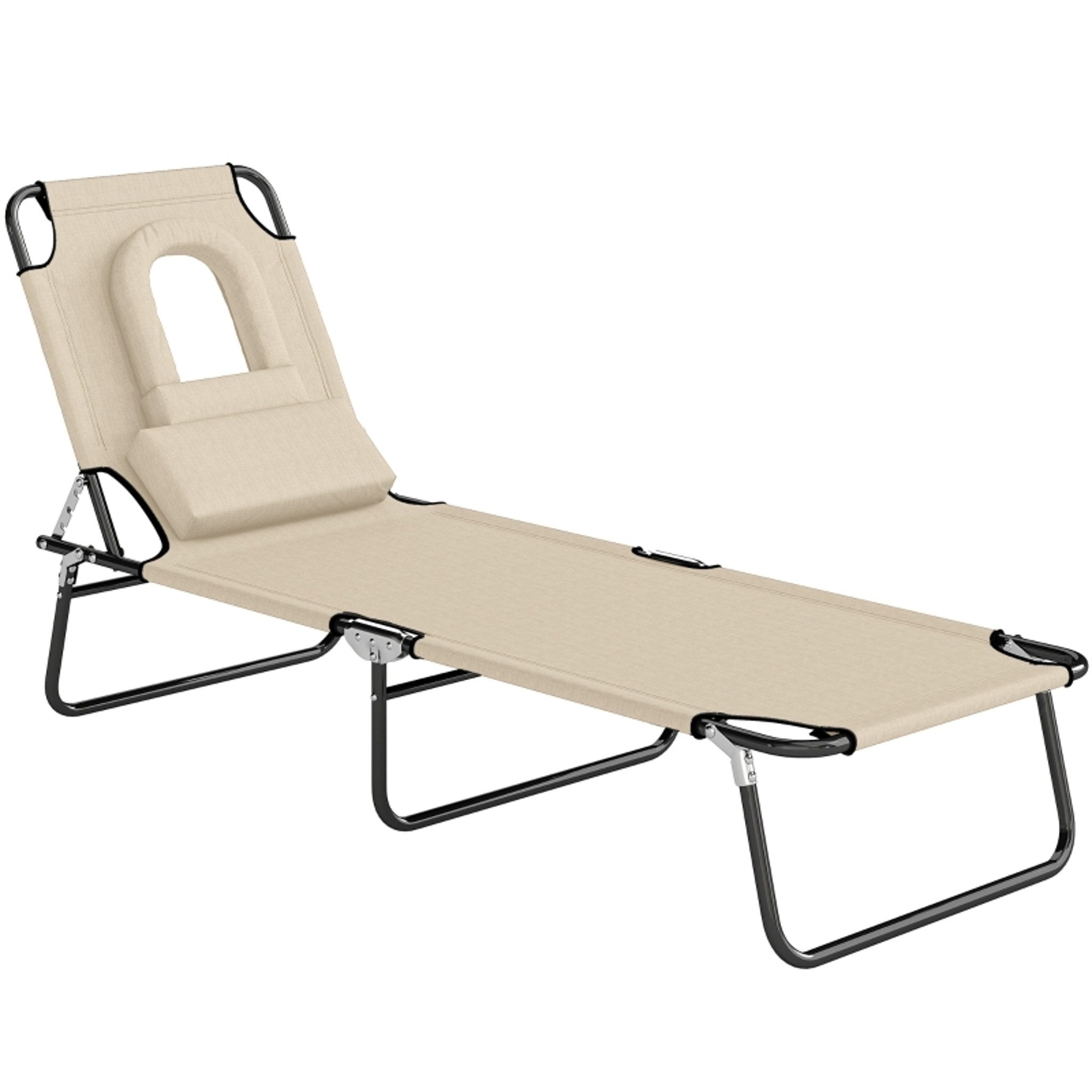 MC Star Gartenliege Sonnenliege mit Gesichtsloch & Kissen, klappbar, wasserabweisender Bezug, Metallrahmen, Beige