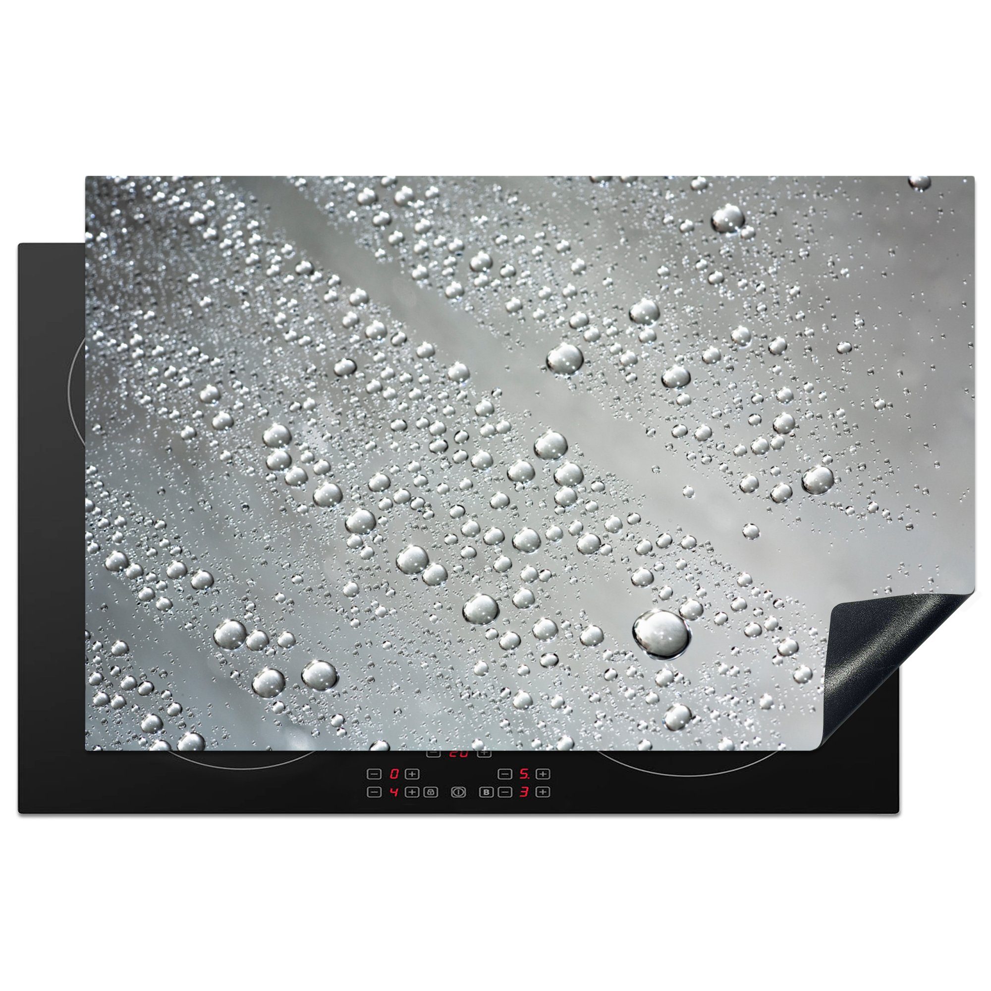 MuchoWow Herdblende-/Abdeckplatte Metall - Wasser - Grau, Vinyl, (1 tlg), 81x52 cm, Induktionskochfeld Schutz für die küche, Ceranfeldabdeckung