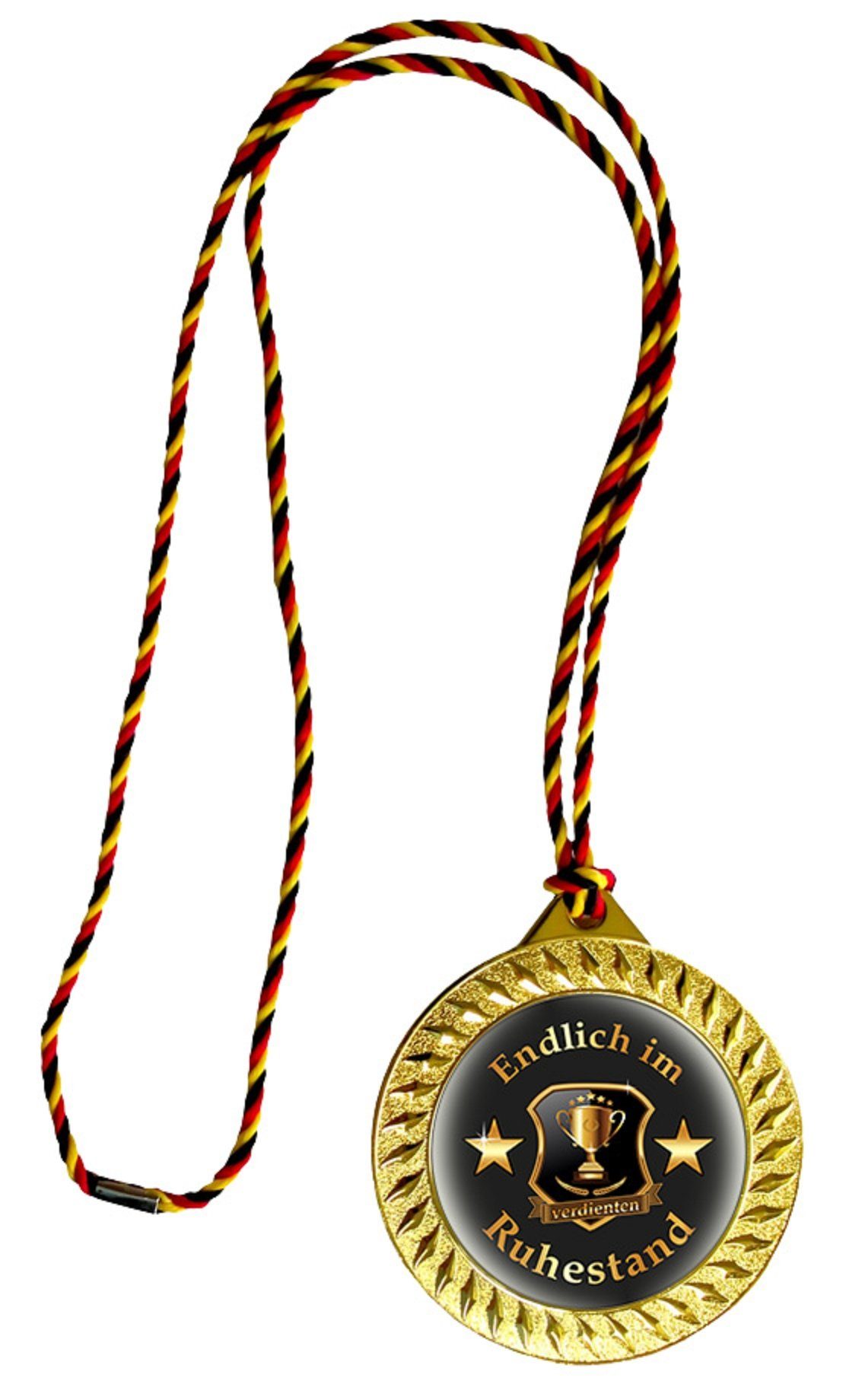 RAHMENLOS® Metallschild Medaille, Orden, als Geschenk für Rentner zum verdienten Ruhestand, mit Geschenkbox und Kordel