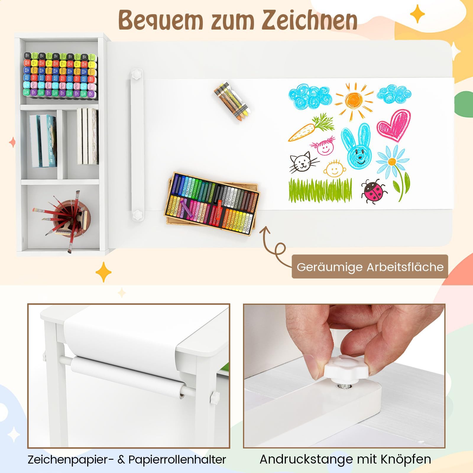 COSTWAY Kindersitzgruppe, (3-tlg), Kinderschreibtisch mit 2 Stühlen, Papier günstig online kaufen