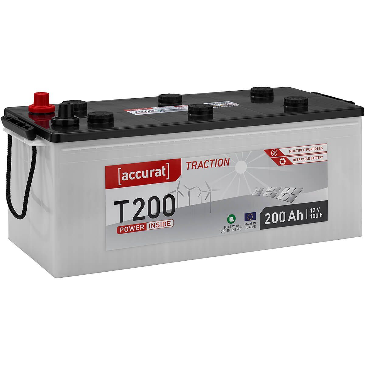 accurat 12V 200Ah Aufbaubatterie Solarbatterie Nassbatterie Batterie, (12 V)