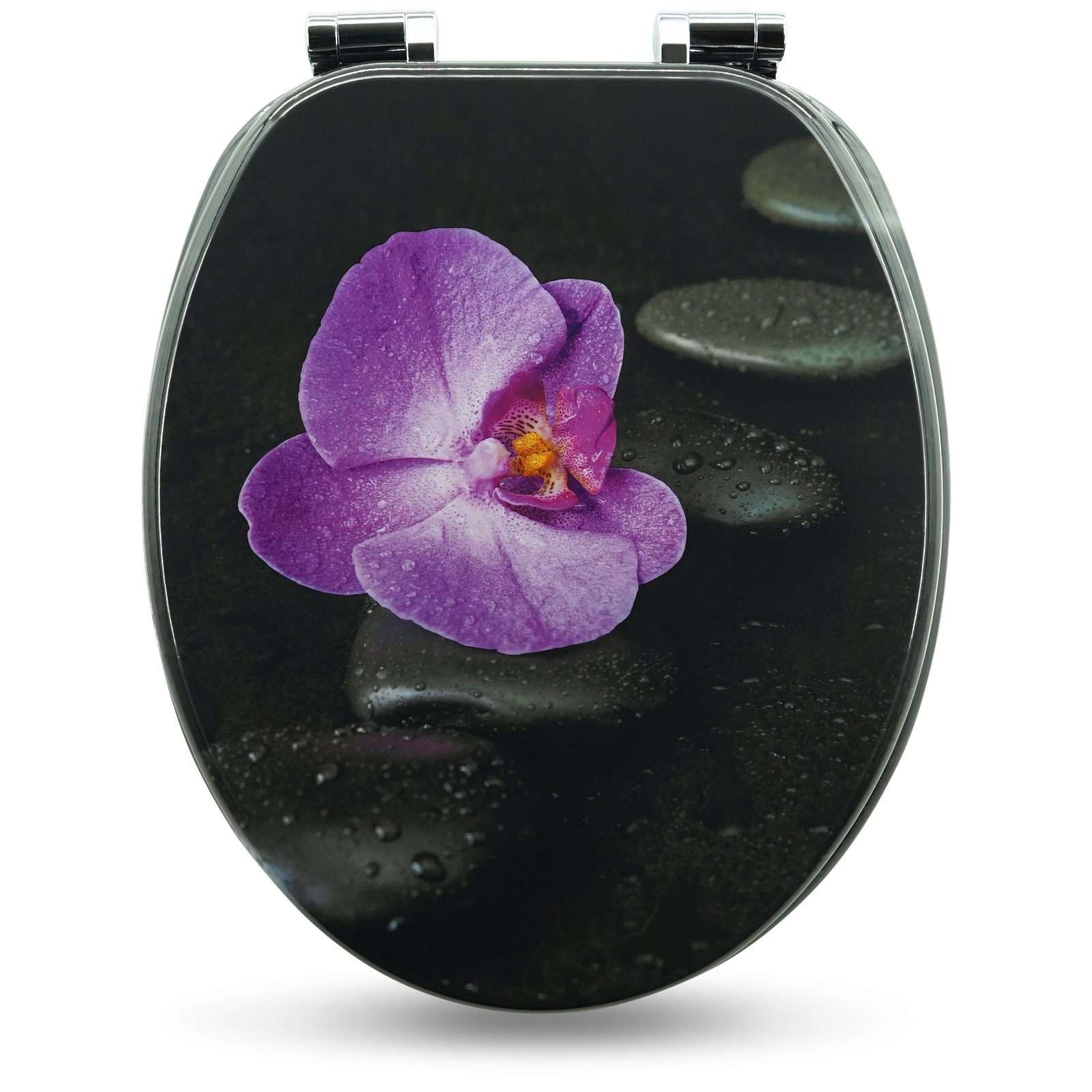 Sanfino WC-Sitz "Way of Orchid" Premium Toilettendeckel mit Absenkautomatik aus Holz, mit schönem Blumen-Motiv, hohem Sitzkomfort, einfache Montage