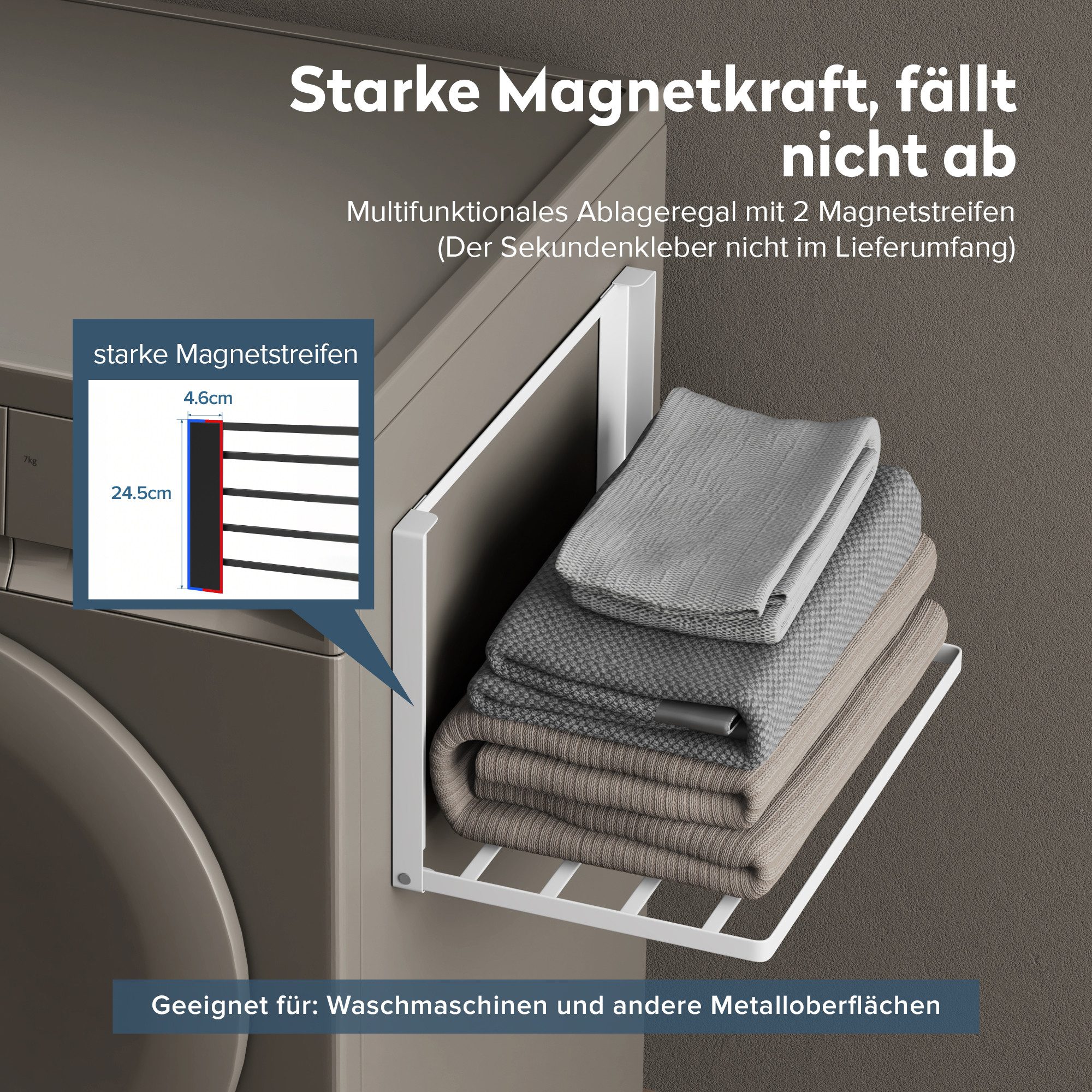 doporro Handtuchhalter Handtuchregal Magnetisch klappbar ohne Bohren aus Metall Folda-01, mit starken Magnet – Bild 3 von 5