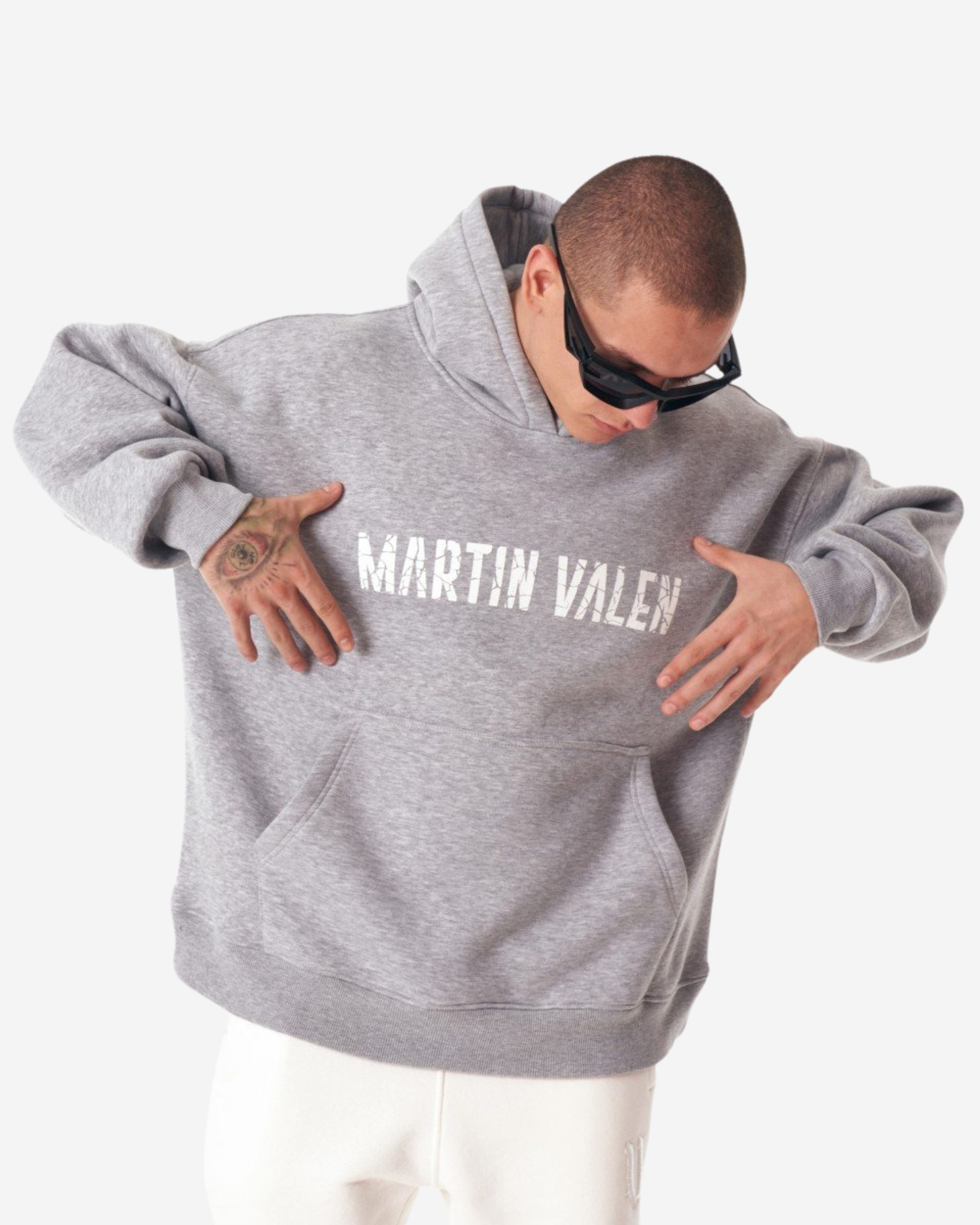 Martin Valen Kapuzenpullover Designer Graues Kapuzen-Sweatshirt von Grieto Martin Valen - Groß
