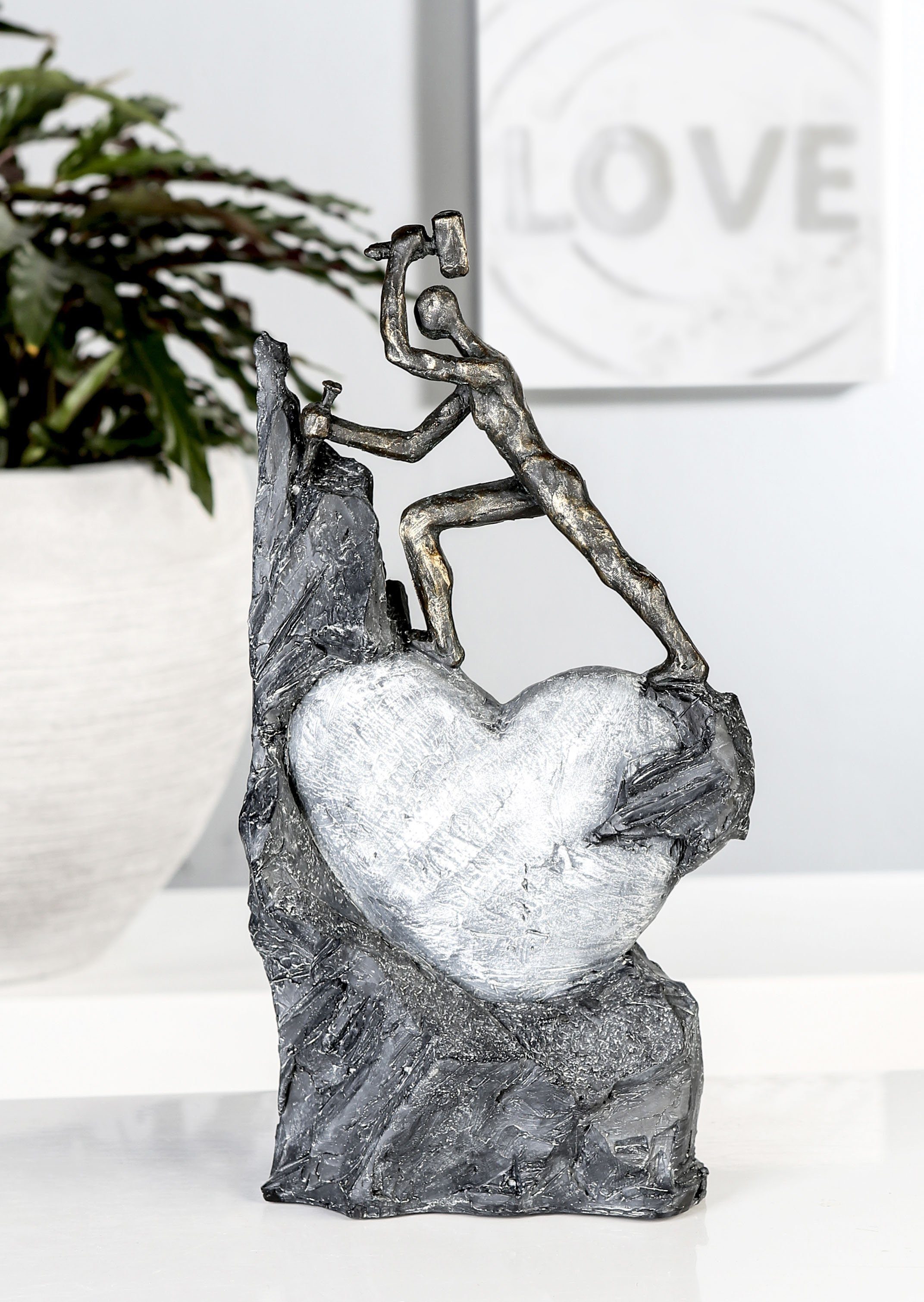 Casablanca by Gilde Dekofigur Skulptur cm, Heart, St), Dekoobjekt, bronzefarben/grau mit Wohnzimmer Motiv Höhe 37 (1 Herz, Spruchanhänger