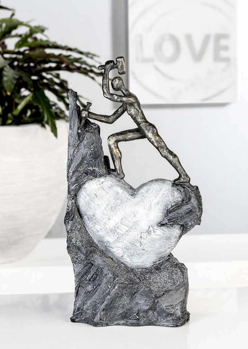 Casablanca by Gilde Dekofigur Skulptur Heart, bronzefarben/grau (1 St), Dekoobjekt, Höhe 37 cm, Motiv Herz, mit Spruchanhänger, Wohnzimmer