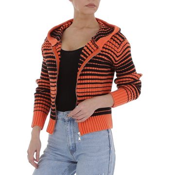 Ital-Design Strickpullover Damen Freizeit Kapuze Gestreift Stretch Strickpullover in Orange