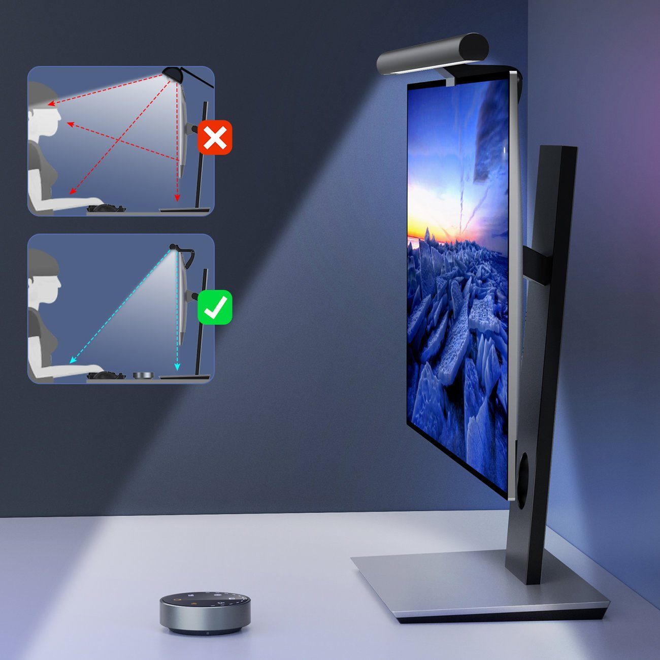Monitorbeleuchtung gesteuerte Elesene Monitorbeleuchtung drahtlos Büro schwarz, LED LED-Lampe Schreibtischlampe Choetech