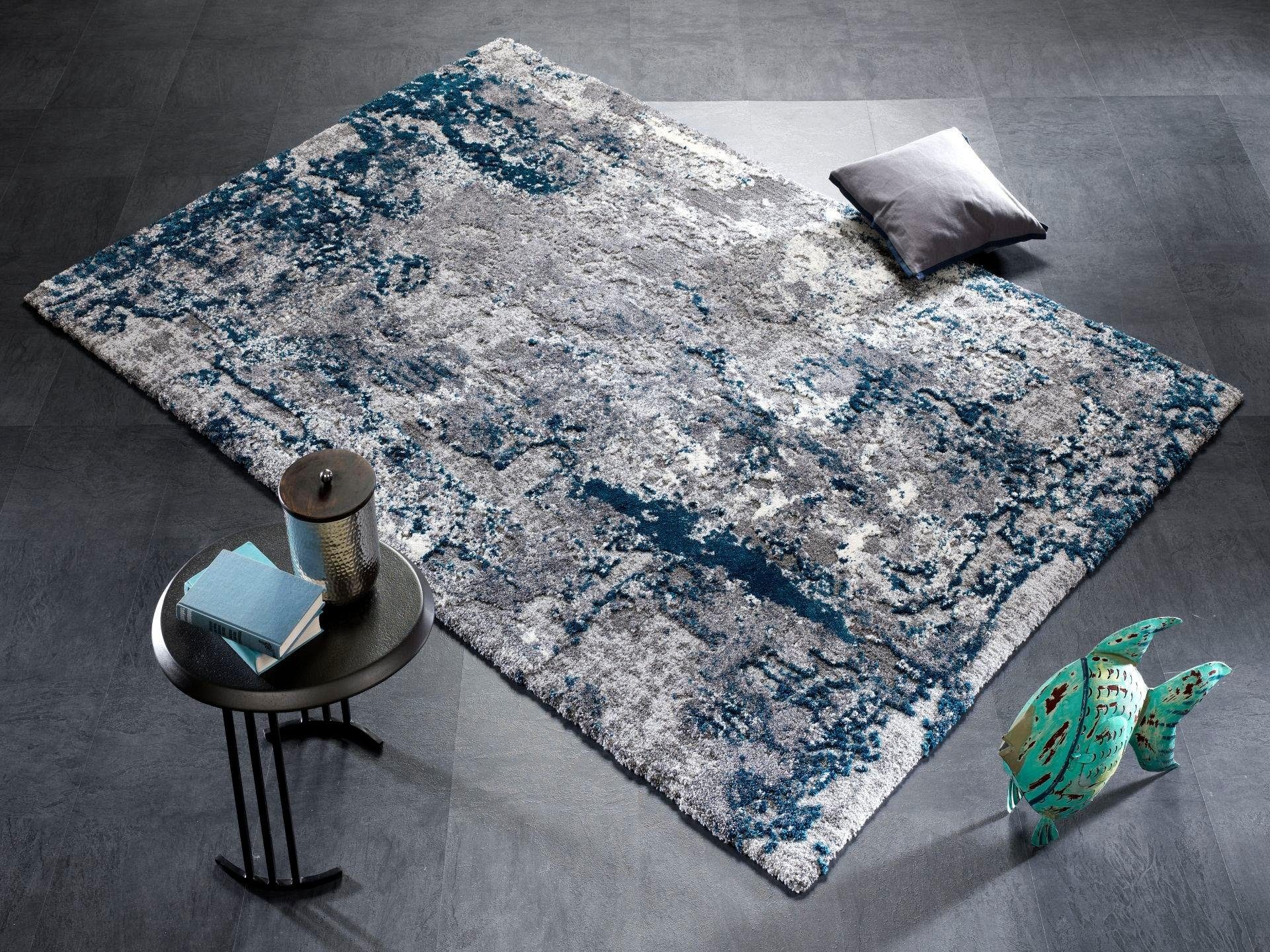 OCI DIE TEPPICHMARKE Teppich JUWEL LIRAY, auch als Läufer und in Rund, rechteckig, Höhe: 20 mm, Kurzflor, Wohnzimmer, Marmor Optik, Hoch Tief Effekt, dichte Qualität