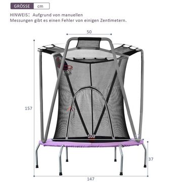 Merax Kindertrampolin, Ø 147,00 cm, Gartentrampolin mit Sicherheitsnetz und Basketballkorb, 50kg belastbar