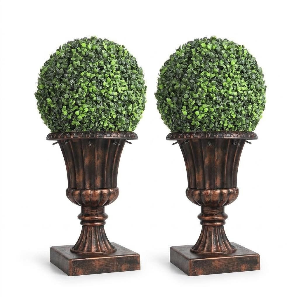 Kunstbaum Künstlicher Buchsbaum mit LED-Beleuchtung, UV-beständig, GarveeMore, Höhe 61 cm
