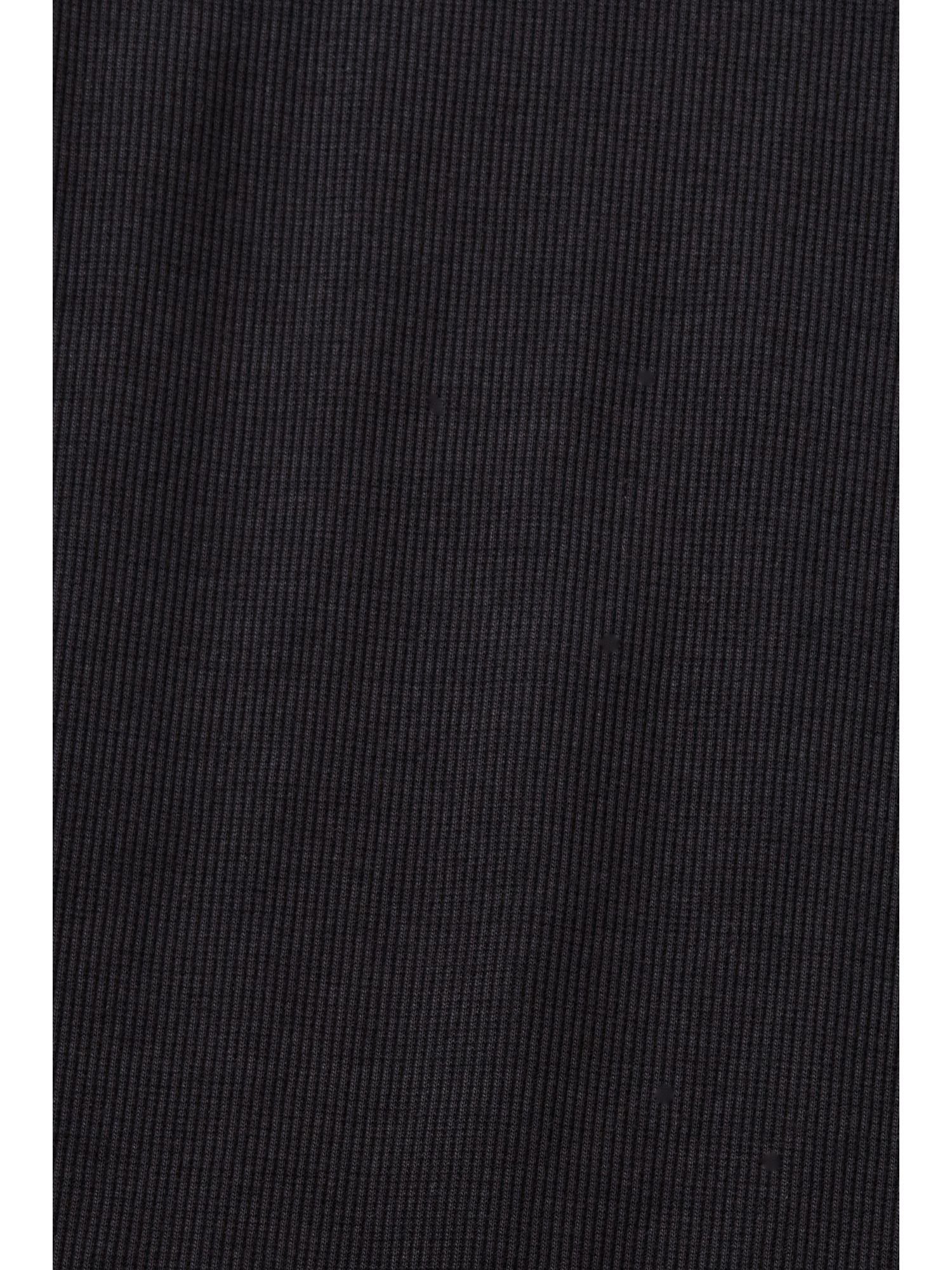 Esprit T-Shirt mit T-Shirt BLACK geripptem (1-tlg) Rundhalsausschnitt