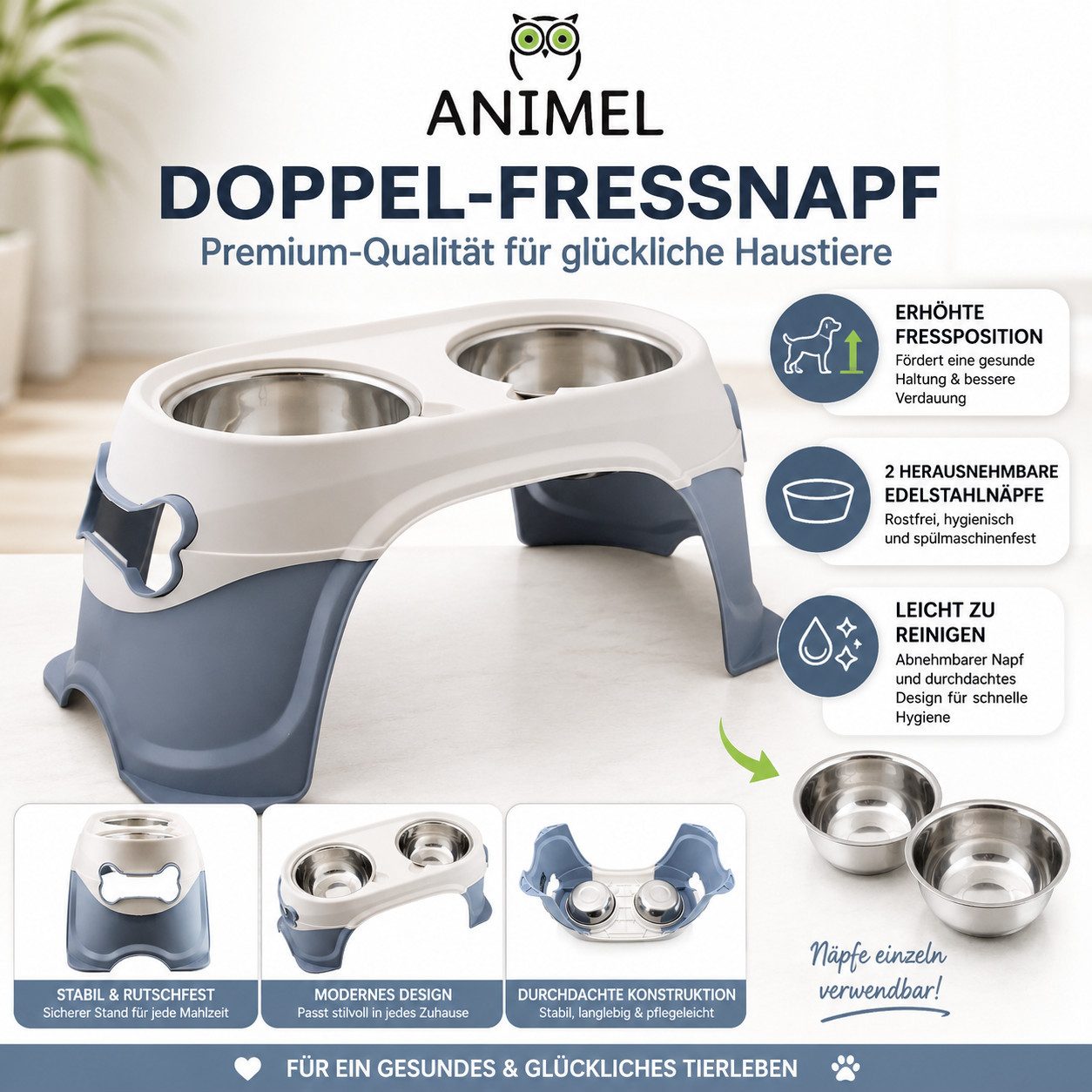 Animel Napf-Set Doppel Futterfressnapf von ANIMEL