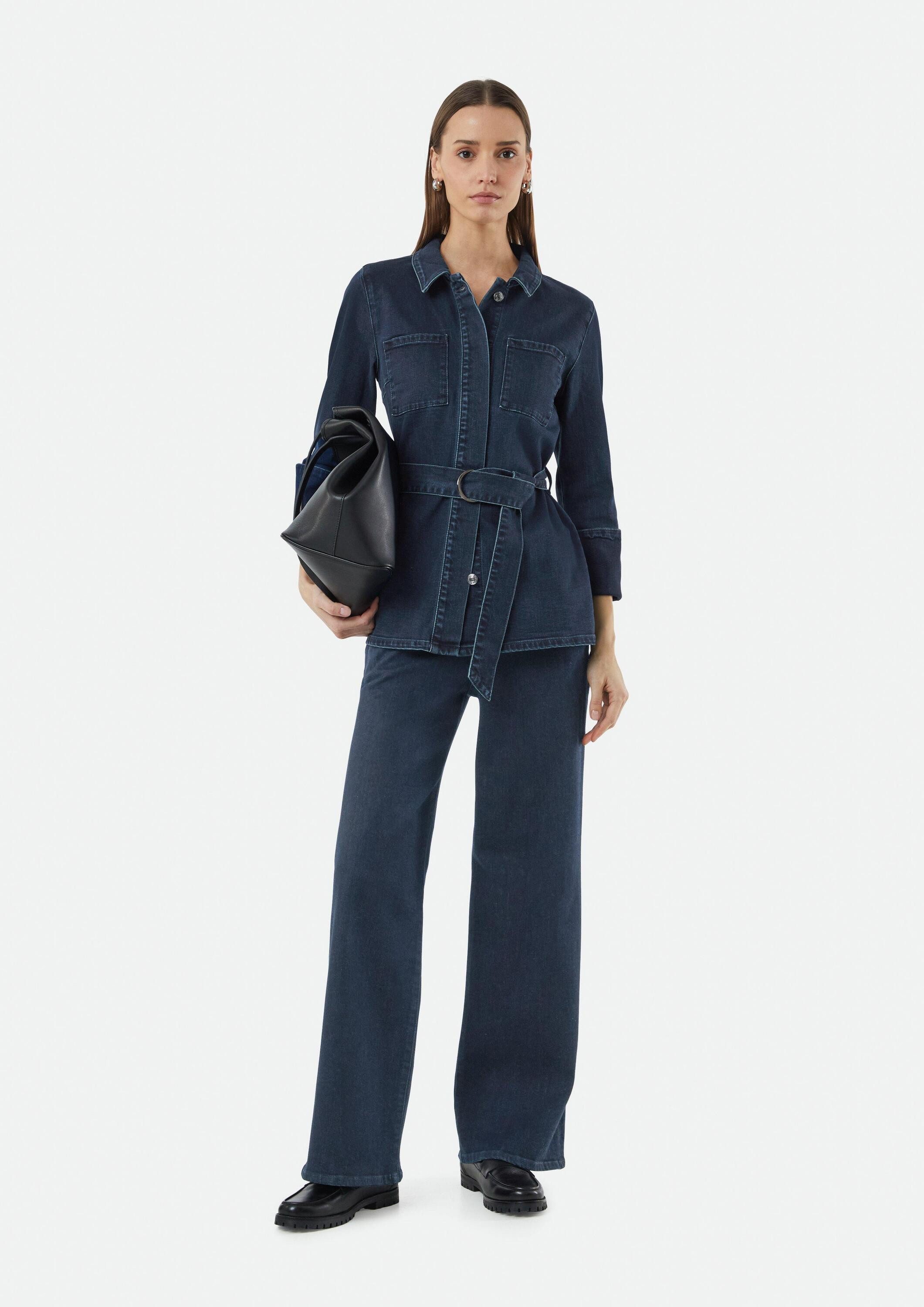 comma Funktionsjacke Indoor-Jacke Elegante Denimjacke mit Umlegekragen und Bindegürtel