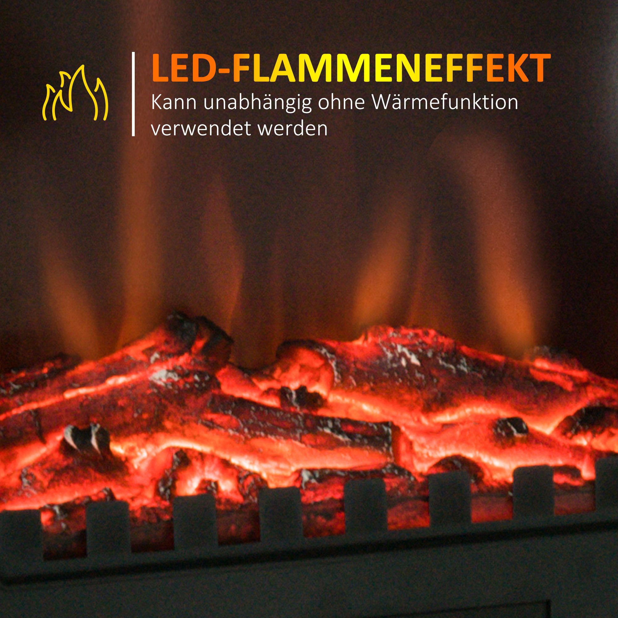 HOMCOM Elektrokamin Elektrischer Kamin mit LED Flammeneffekt, Kaminofen, Schwarz, Einstellbare Flammenhelligkeit – Bild 4 von 5