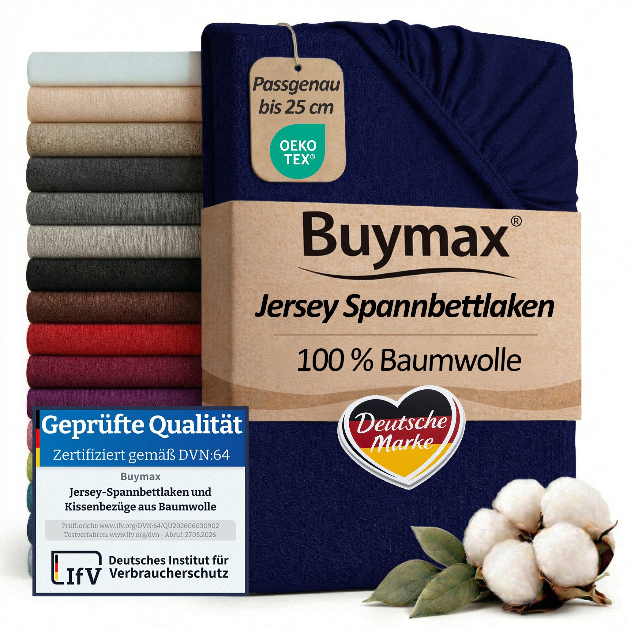Buymax Spannbettlaken Buymax Jersey aus 100% Baumwolle, Jersey, Gummizug: Rundumgummi, (1 Stück), Pflegeleicht und Atmungsaktiv in Verschiedenen Farben und Größen