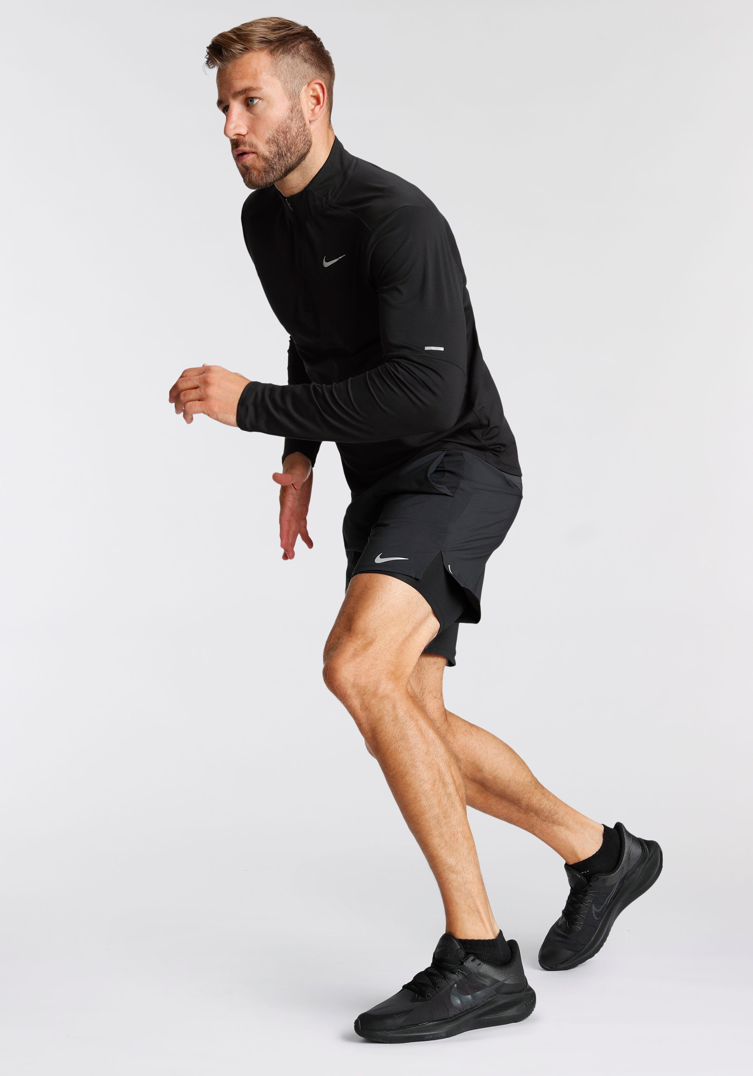 schwarz Laufshirt Top Running Dri-FIT Nike Men's 1/-Zip Element