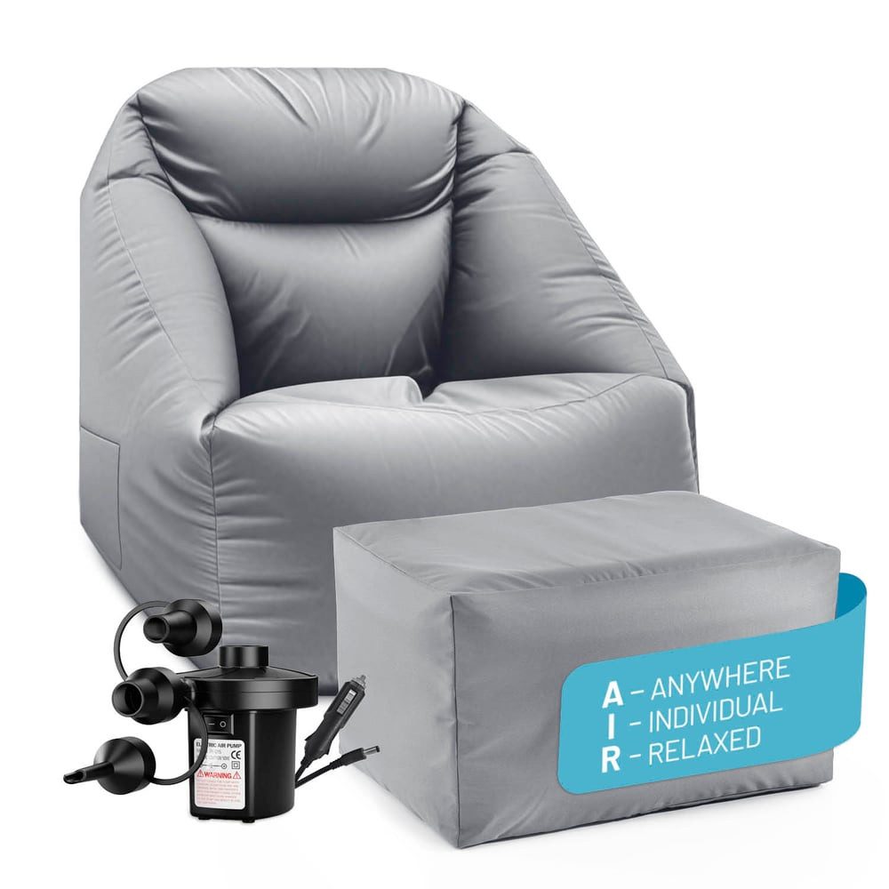 Lumaland Sitzsack CrozyAir RelaxSet XL Aufblasbarer Sessel + Hocker Sitzsack + Luftpumpe, Sofa Sessel aufblasbar, Outdoor Luftsessel, Bean Bag aufblasbare Möbel