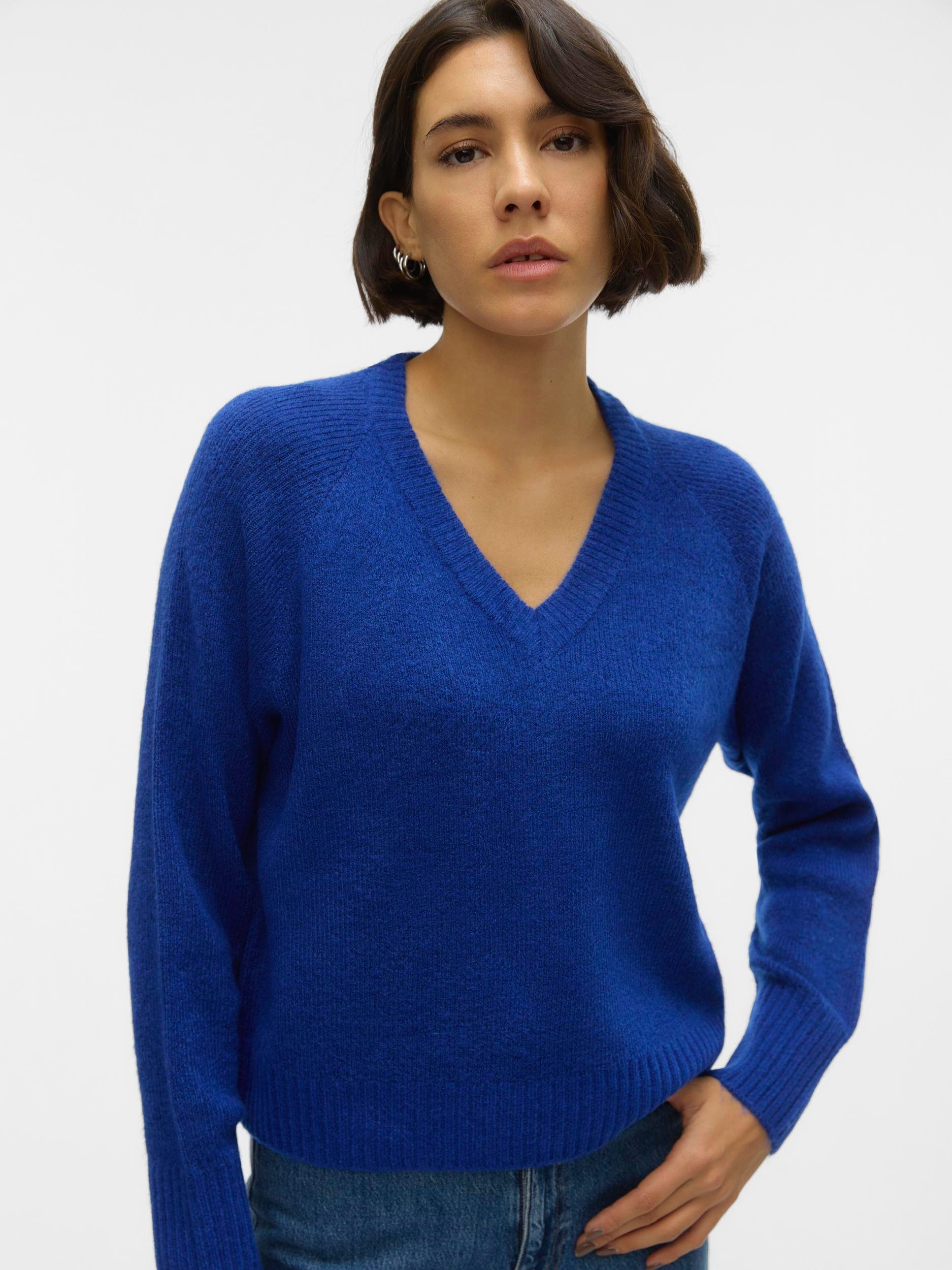 Vero Moda V-Ausschnitt-Pullover VMELLYLEFILE LS V-NECK PULLOVER Mazarine Blue Detail:W MELANGE