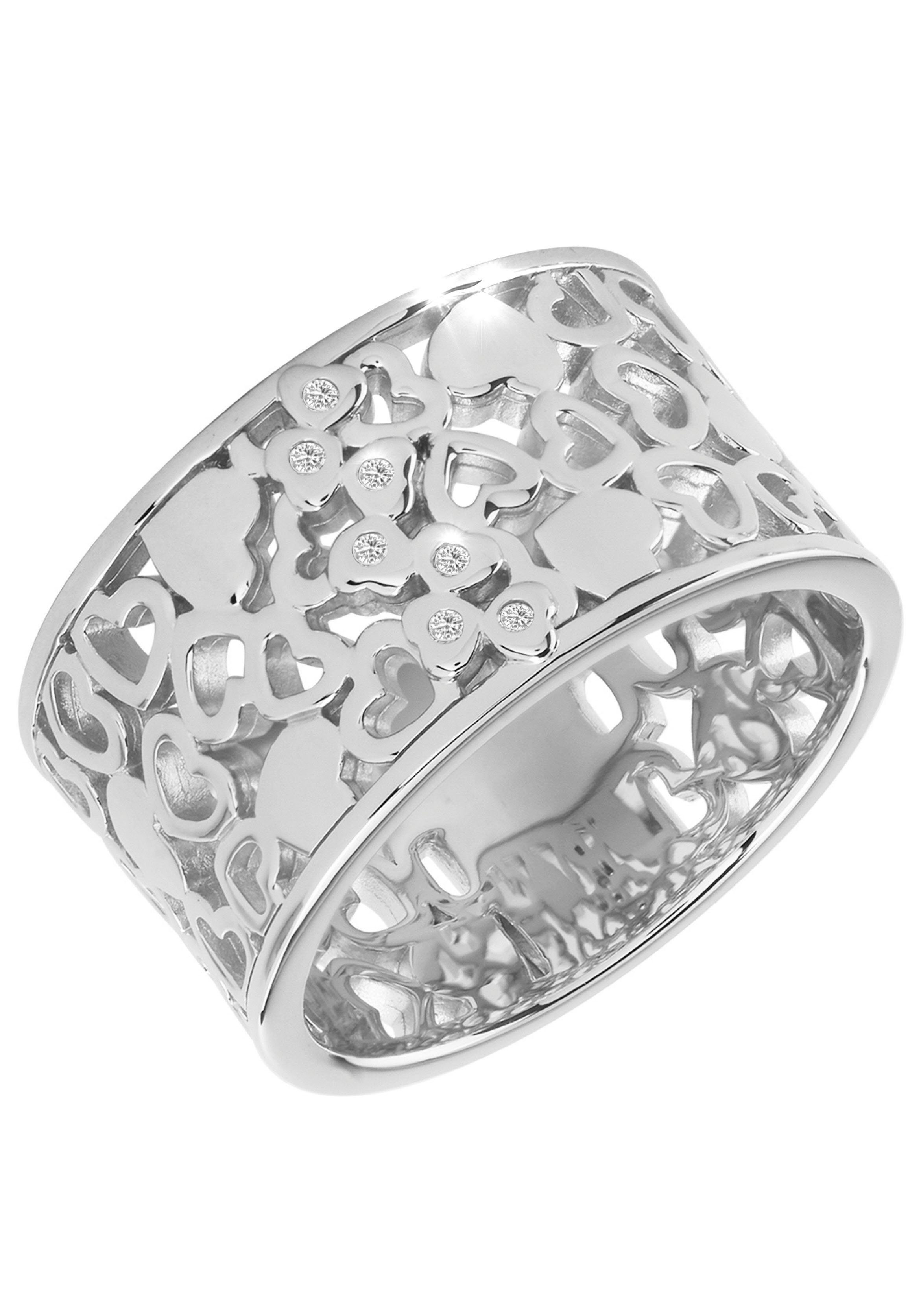 Firetti Fingerring Schmuck Geschenk Silber 925 Silberring Herzen, Made in Germany - mit Zirkonia (synth)