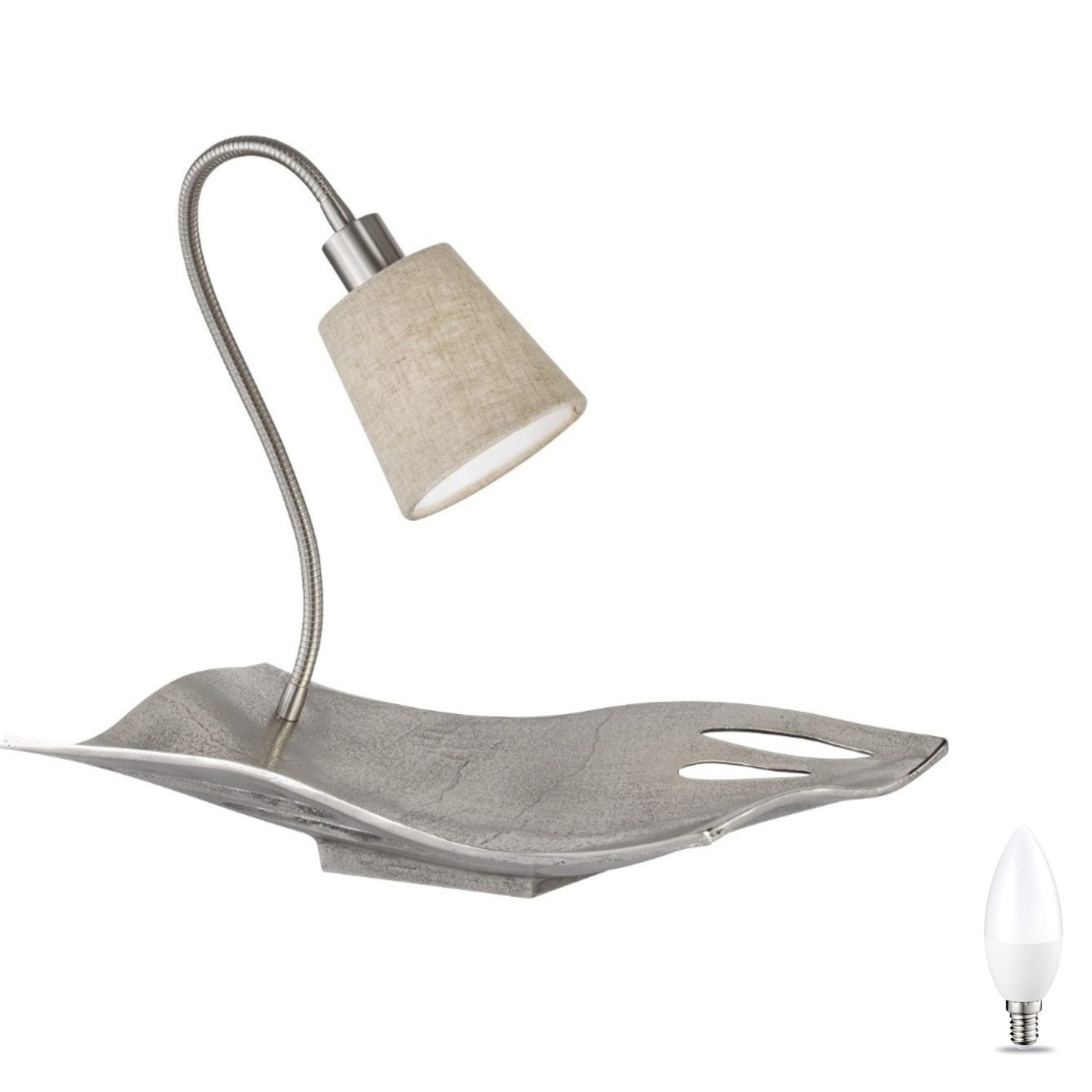 Lichthandel Hoch Obstschale modern LED Tischlampe Tischleuchte Stoffschirm Schüssel Obstkorb