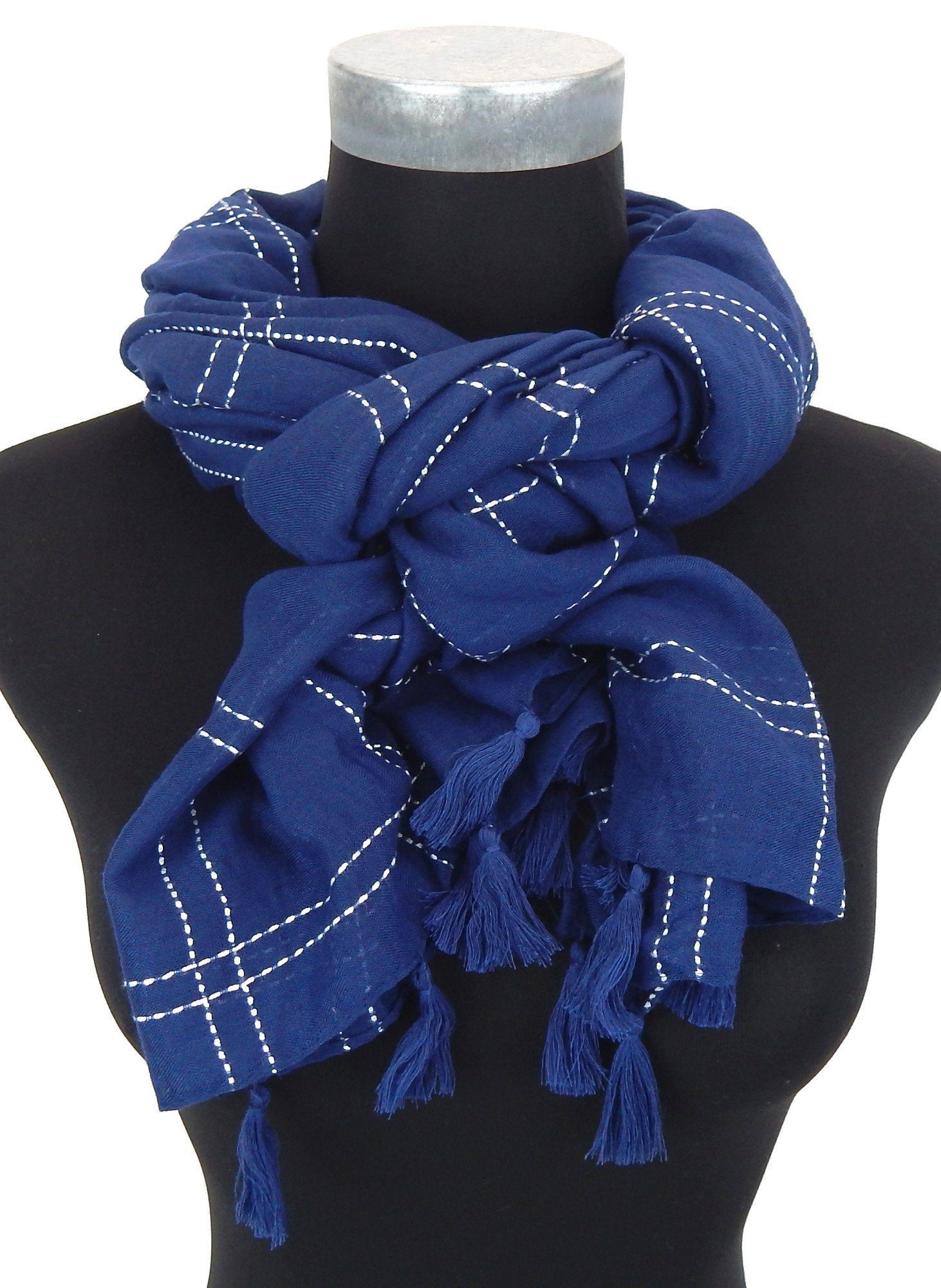 Ella Jonte Modeschal, im Boho Ibiza Style mit weißen Ziernähten und Quasten