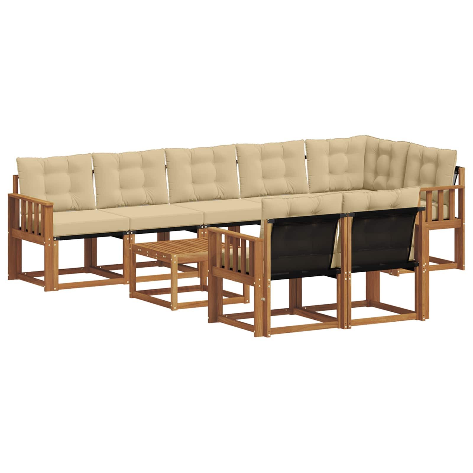 vidaXL Gartenlounge-Set Outdoor-Sofagarnitur mit Kissen 9 pcs Natur und Beige, (9-tlg)
