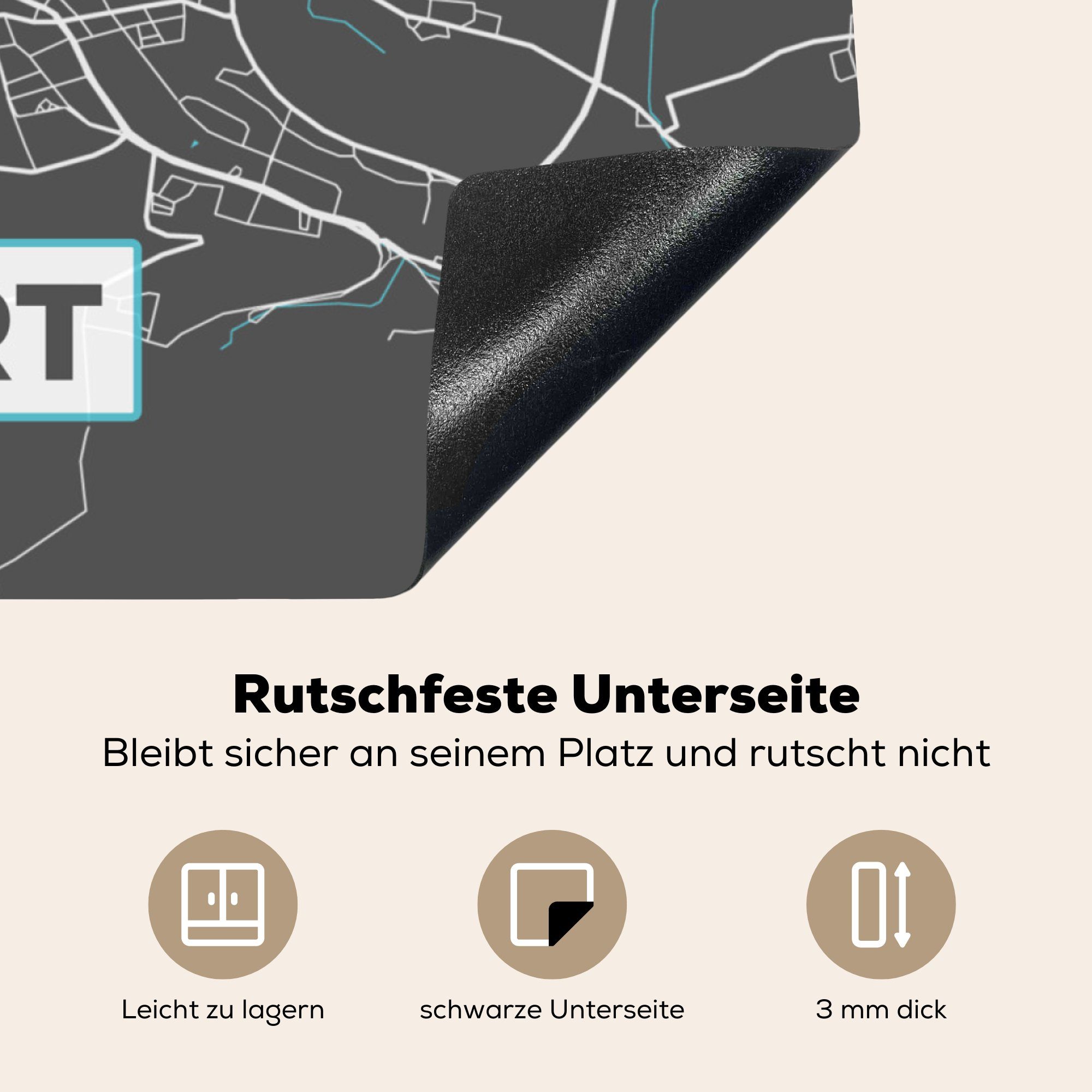 - Erfurt küche (1 Deutschland - Blau cm, Karte, 78x78 tlg), Ceranfeldabdeckung, Herdblende-/Abdeckplatte für Vinyl, - - Arbeitsplatte Stadtplan MuchoWow