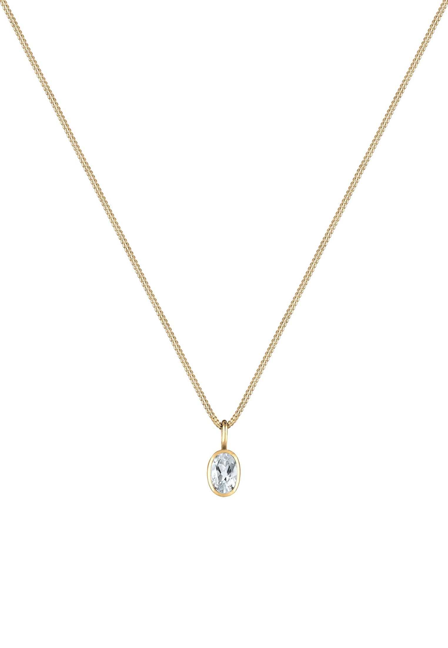 Elli Premium Kette mit Anhänger Basic Geo Oval Topas Edelstein 585 Gelbgold günstig online kaufen