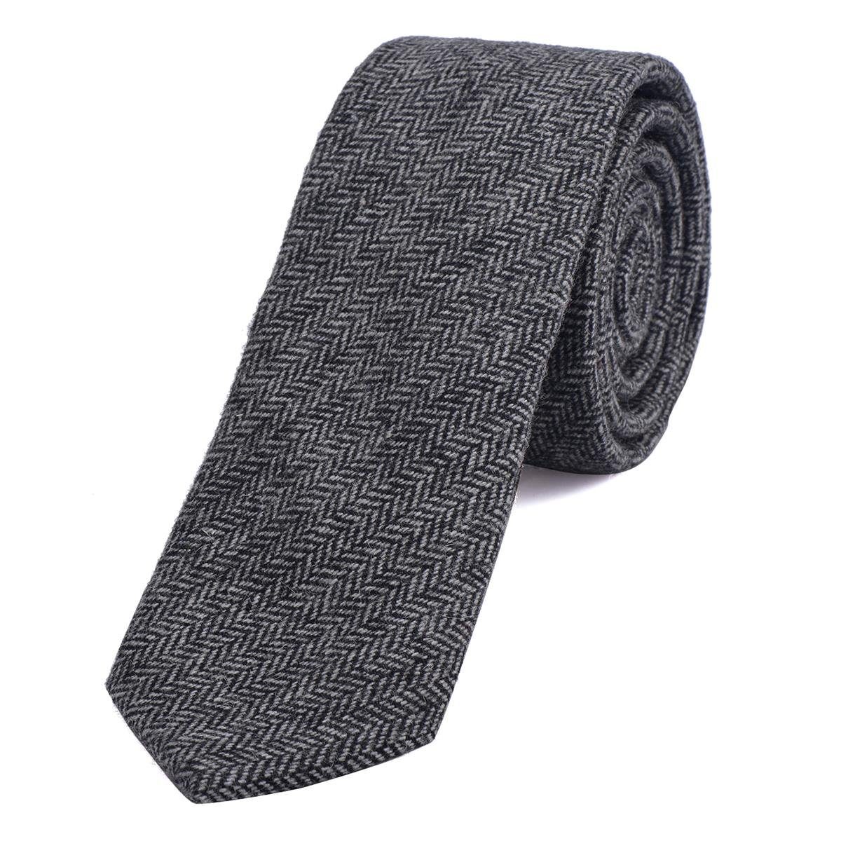 DonDon Krawatte Herren Krawatte 6 cm einfarbig kariert und gepunkt (Packung, 1-St., 1x Krawatte) Baumwolle, verschiedene Muster, für Büro oder festliche Veranstaltungen schwarz-grau Fischgrätmuster