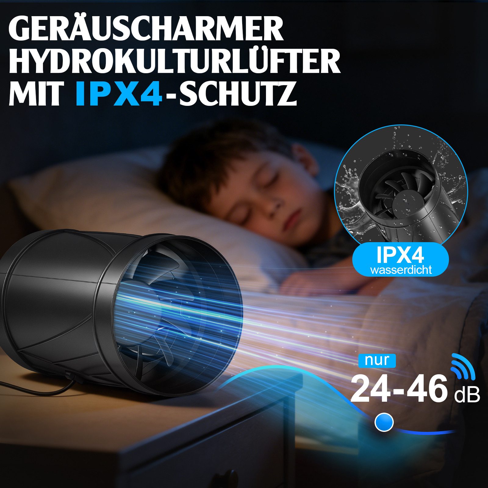 XERSEK Badlüfter 100mm Rohrventilator Abluftventilator m. Drehzahlregler 1450–4500U/min, bis 222 m³/h 7W-Energiesparend für Küche Bad Keller Garage Gewächshaus