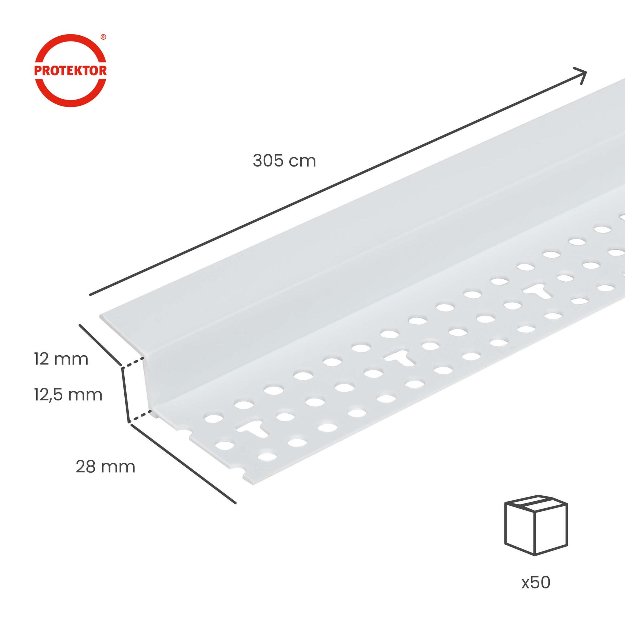 PROTEKTOR Profil Schattenfugenprofil Abschlussprofil 37824 (50 Stück, 305 cm, 12 mm, 50-St), Für Gipskarton im Trockenbau aus Hart-PVC
