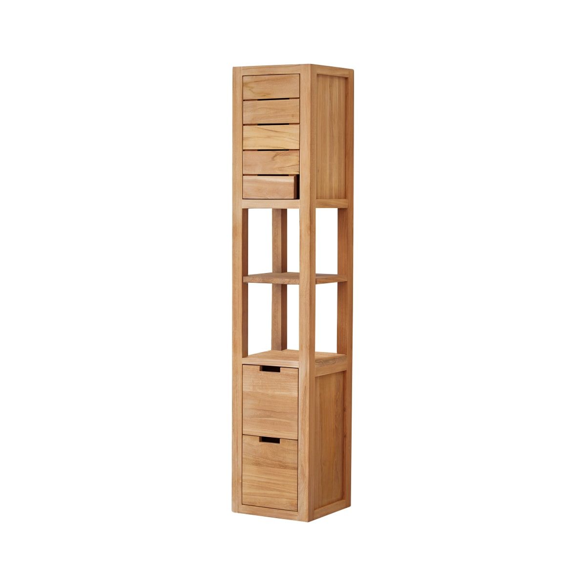 Tikamoon Hochschrank Badschrank Highboard Kolonne Regal massives Teak unbehandelt Bad Neu T