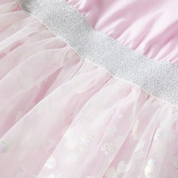 vidaXL A-Linien-Kleid Kinderkleid mit Rüschen und Glänzenden Herzen Hellrosa 128 Kurz