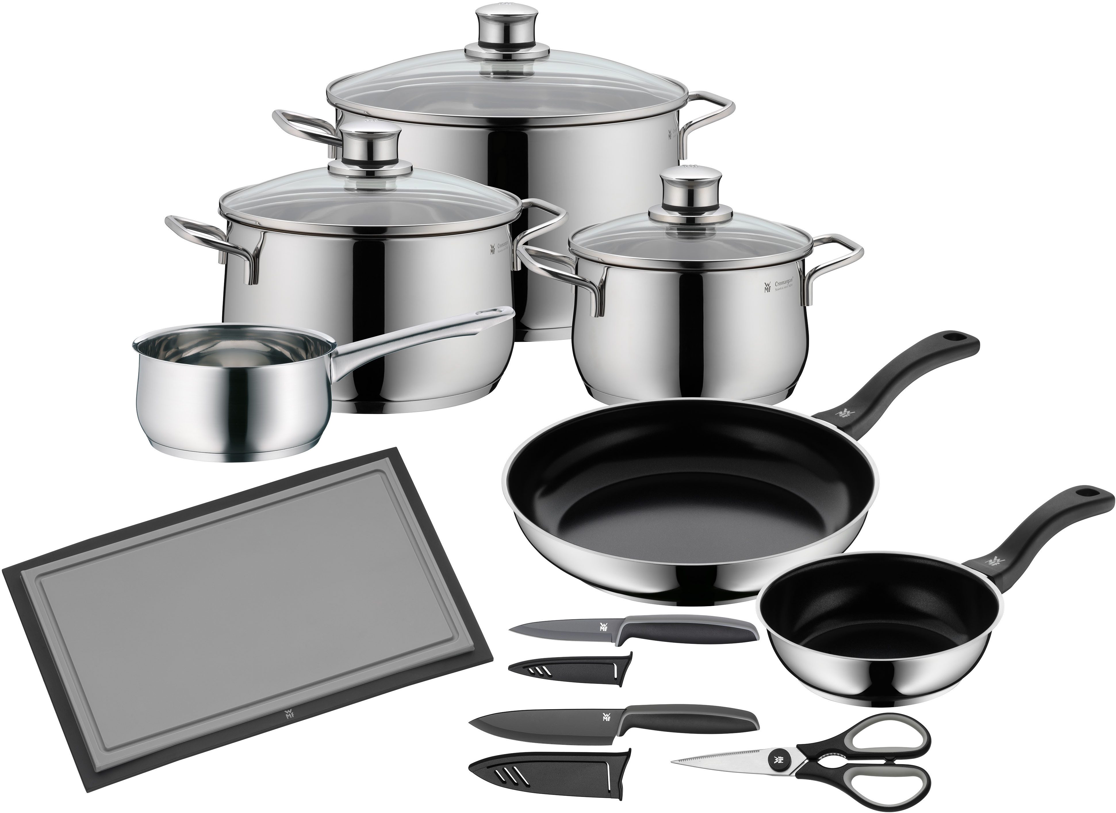 WMF Topf-Set Diadem Plus, Cromargan® Edelstahl Rostfrei 18/10 (Set, 15-tlg), Starter-Set, rostfrei, spülmaschinengeeignet, poliert, hitzebeständig