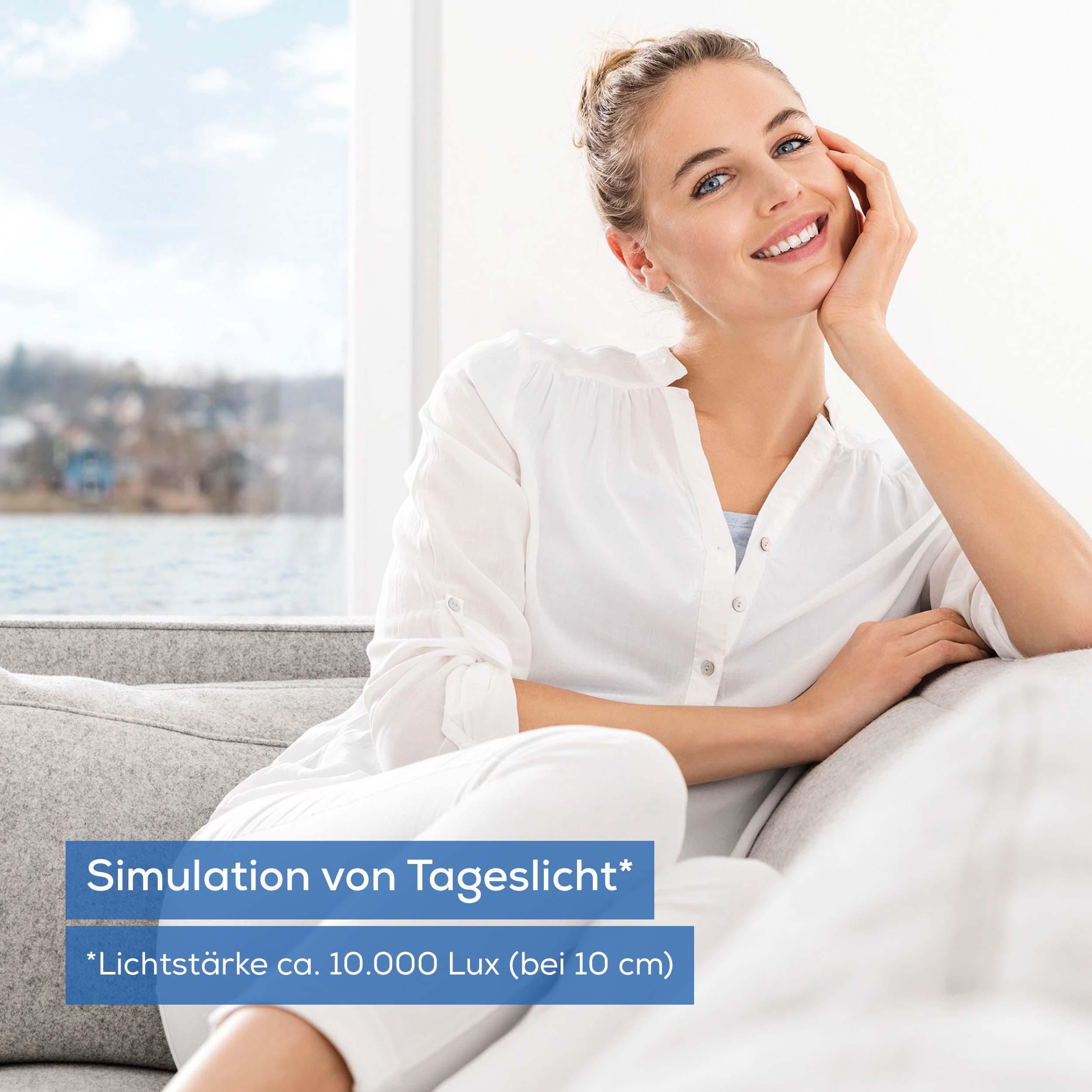 BEURER Tageslichtlampe TL 100 mit 10.000 Lux Lichtstärke bei 10 cm Abstand, Dimmfunktion, LED fest integriert, Farbwechsler, Stimmungslicht mit Farbwechselfunktion, Timer, Dimmer, Medizinprodukt