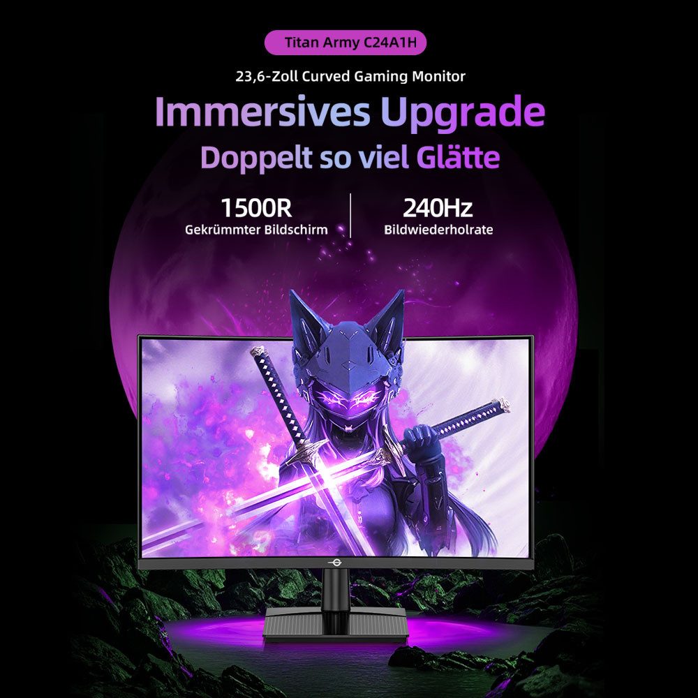 TITAN ARMY C24A1H R1500 16:9 VA FHD 240Hz Curved-Gaming-Monitor (1920x1080 px, FHD, 1 ms Reaktionszeit, 240 Hz, VA, 1920x1080 FHD-Auflösung, GAME+ & 10 Szenariomodi)